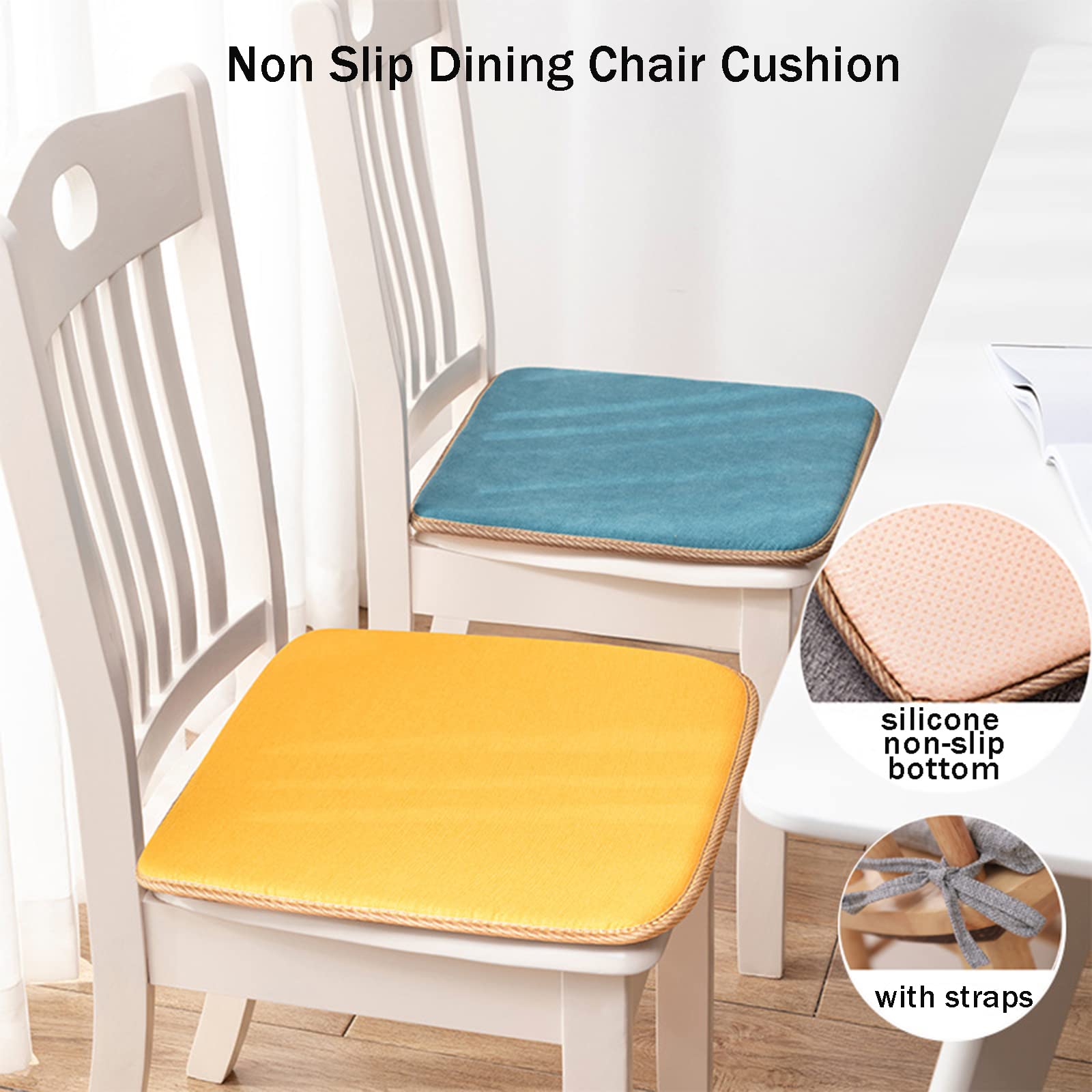 Non-Slip Square Dining Chair Cushions with Ties - 50x50cm Light Gray Seat Pads for Kitchen, Dining Room, Office, Patio & Garden Chairs - Comfortable Home & Restaurant Seating Accessories