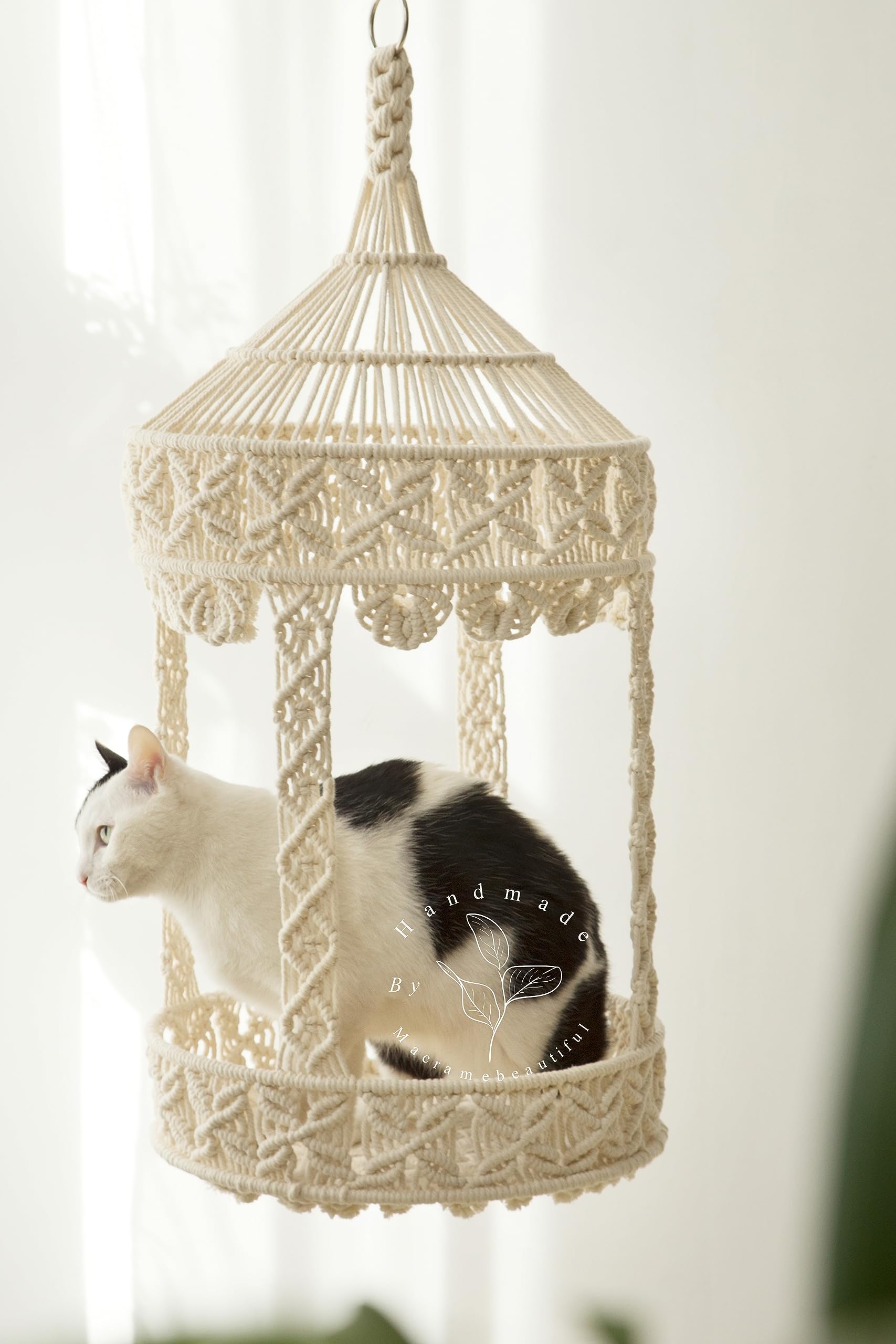 Macrame Cat Hammock - Large Hanging Cat Bed & Swing for Indoor Cats | Wall-Mounted Cat Furniture | Cozy Pink Cat House Decor for Cat Lovers | Perfect for Living Rooms, Bedrooms & Cat Play Areas