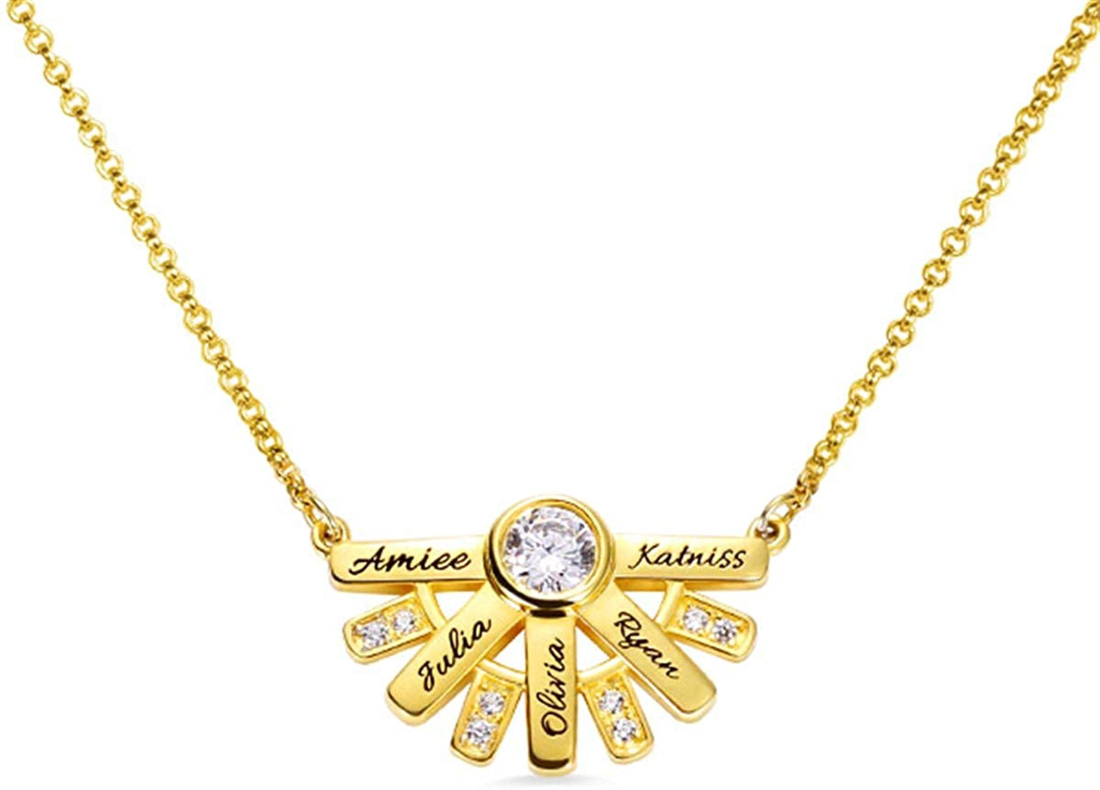 LAKL Personalized 925 Sterling Silver 'You Are My Sunshine' Family Name Necklace with Birthstone - 5 Name Pendant Jewelry Gift for Mom, Wife, Daughter | Anniversary, Birthday, Mother's Day Present