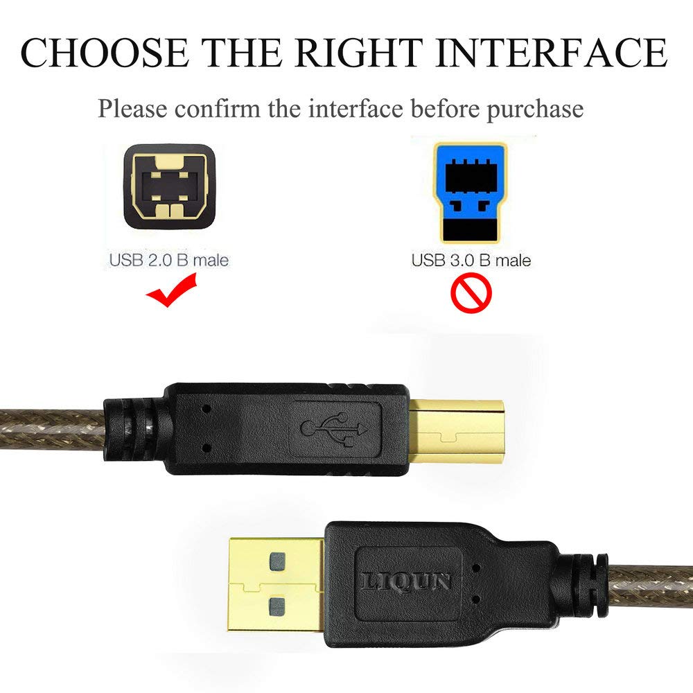 25ft USB 2.0 Printer Cable - High Speed A Male to B Male Scanner Cable for HP, Canon, Brother, Lexmark, Epson Printers - Durable Office & Home Use Connectivity Solution