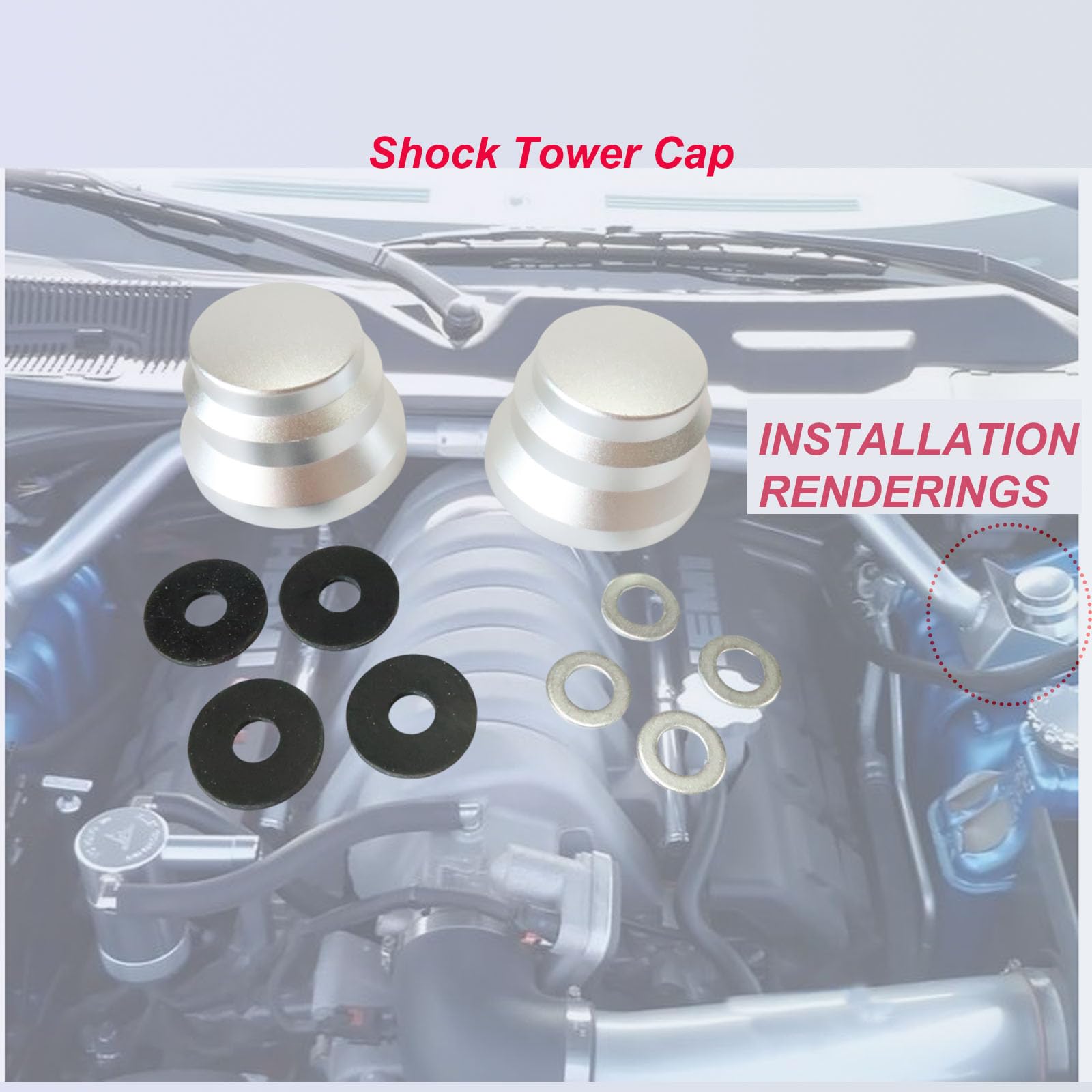 High-Quality Strut Tower Caps for Dodge Challenger & Charger | Perfect Fit Replacement #77072464 | Silver Finish | Enhances Engine Bay Appearance & Protects Strut Mounts