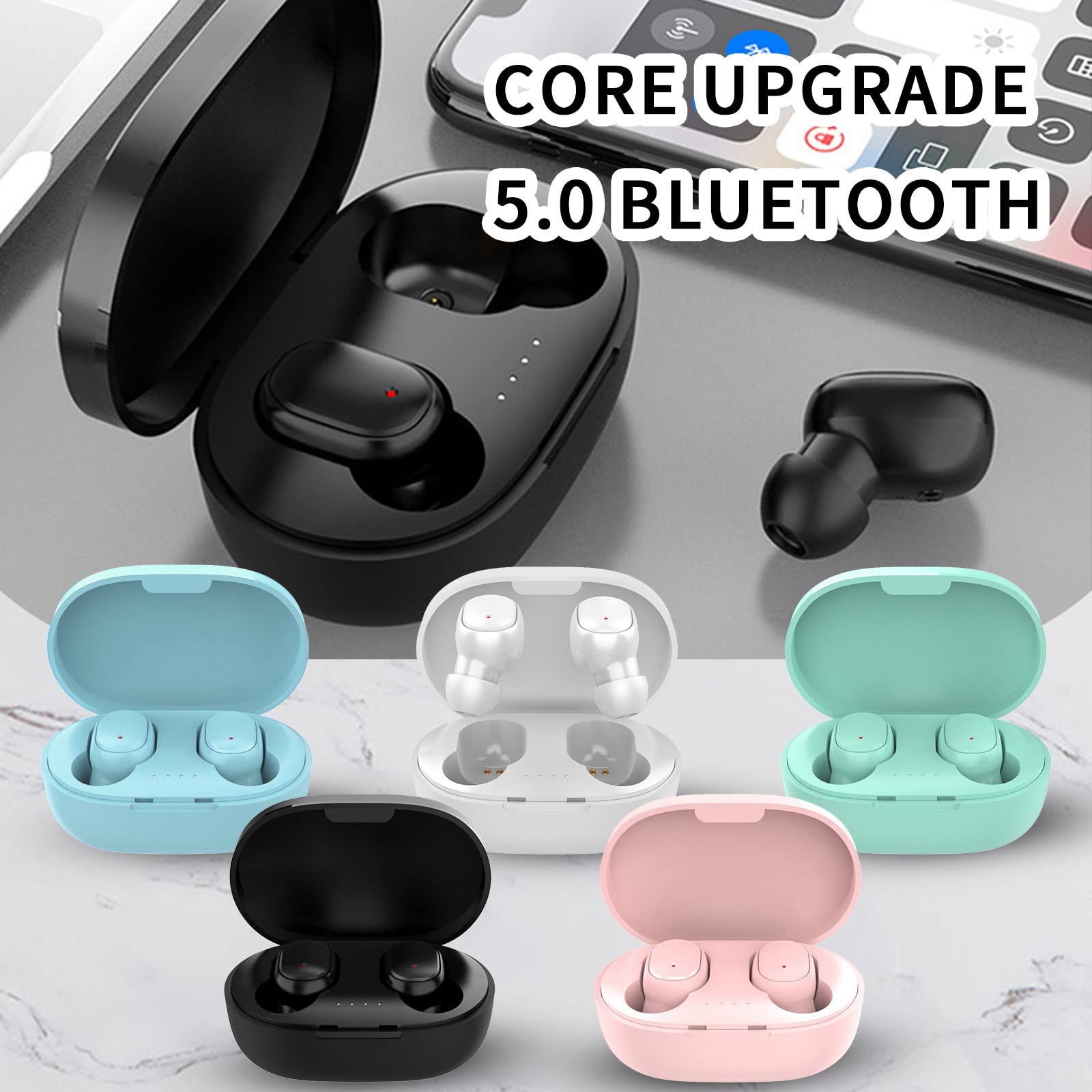 Wireless Bluetooth 5.0 Earbuds - Stereo In-Ear Headphones for Smartphone, Laptop, TV & Sports, Compact Design, Black - Perfect for Workouts, Commuting, and Gaming