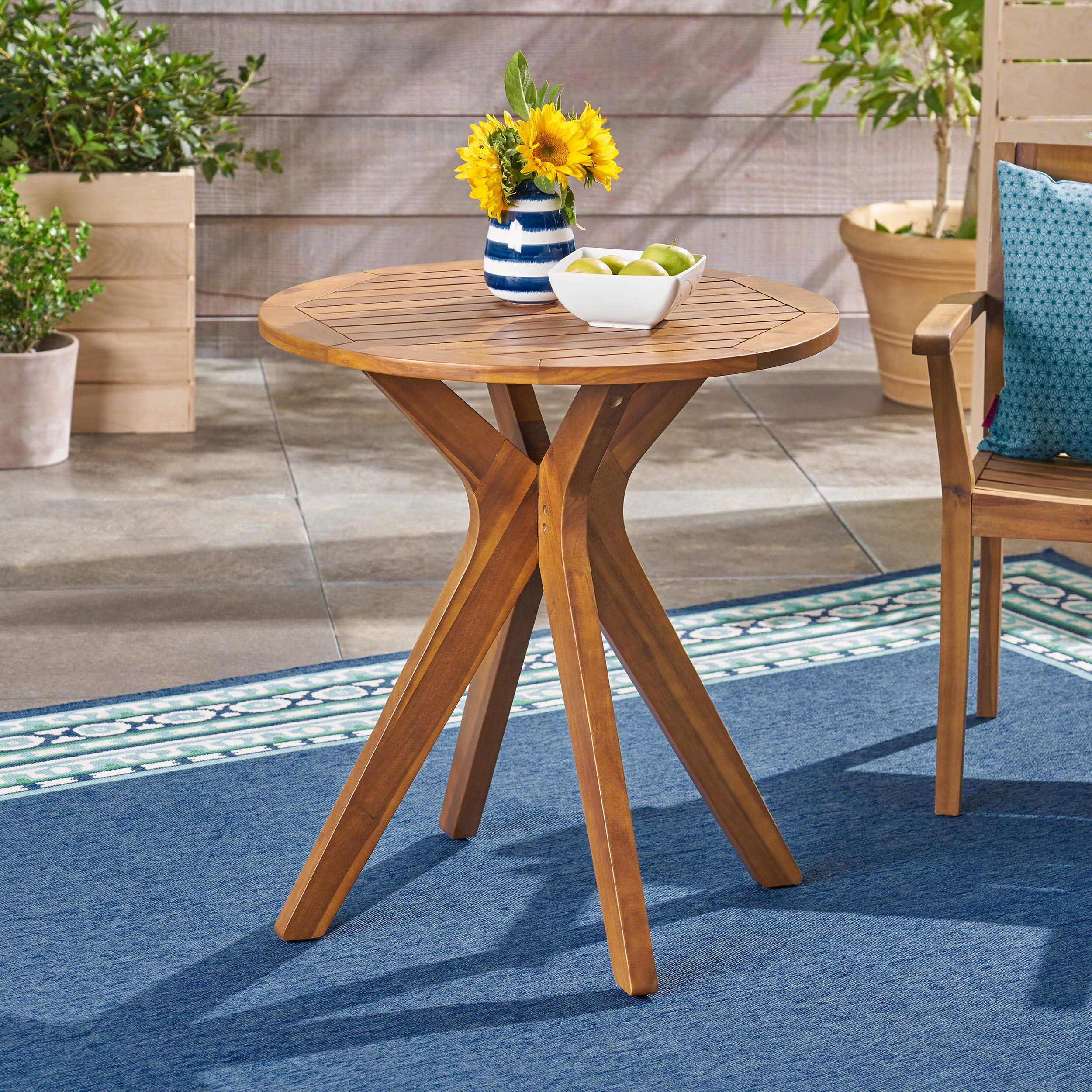 Premium Acacia Wood Outdoor Bistro Table with X-Leg Design - Weather-Resistant Teak Finish - Perfect for Patio, Garden & Backyard Dining