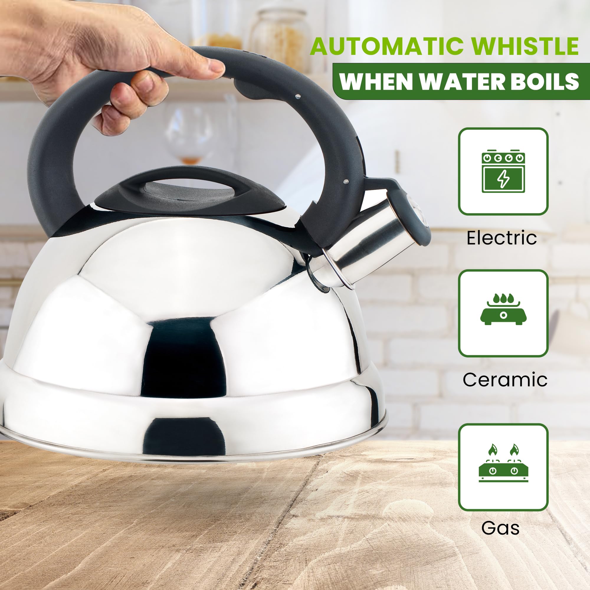 Stainless Steel Whistling Tea Kettle with Nylon Handle - 3.0L Stovetop Kettle for Tea & Coffee - Perfect for Home Kitchen, Office & Camping Use
