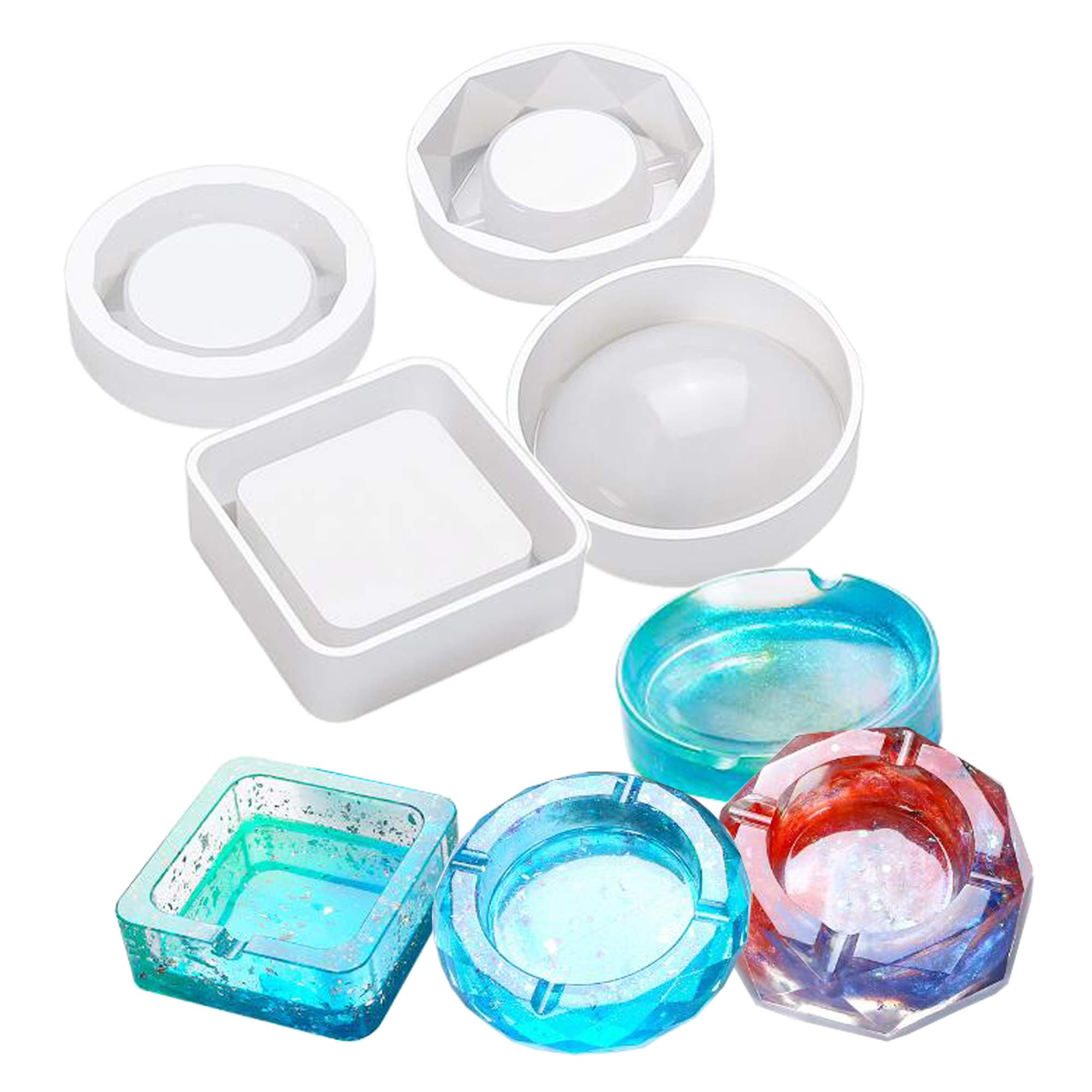 4 Pack Epoxy Resin Silicone Molds - Square, Round & Rhombus Ashtray, Soap Box & Resin Art Casting Molds for DIY Crafts, Home Decor & Gift Making - Large Size Resin Art Molds for Beginners & Professionals