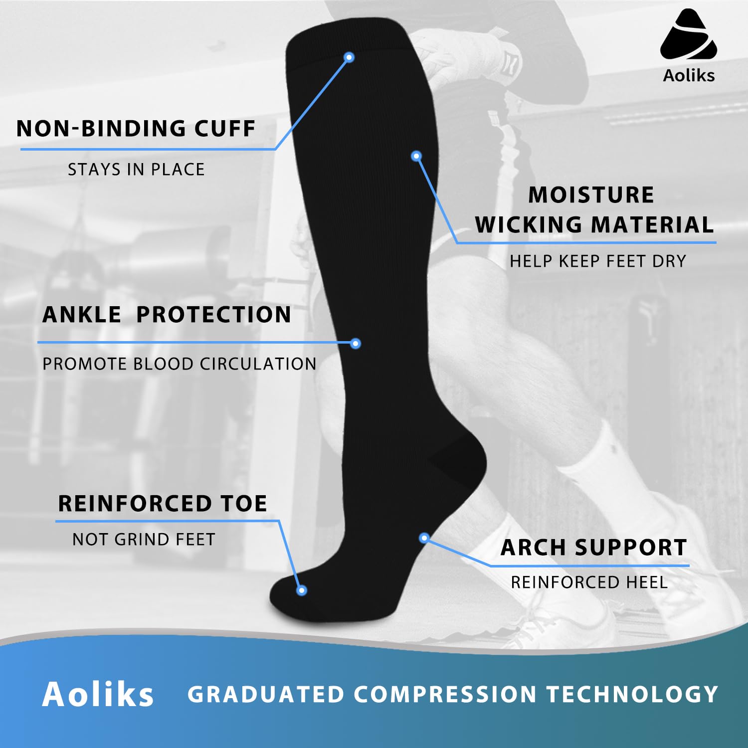 Aoliks Medical Compression Socks for Women & Men - Knee High Support Socks for Running, Nurses, Travel, Varicose Veins Relief - Perfect for Athletic Performance, Long Work Shifts & Airplane Flights