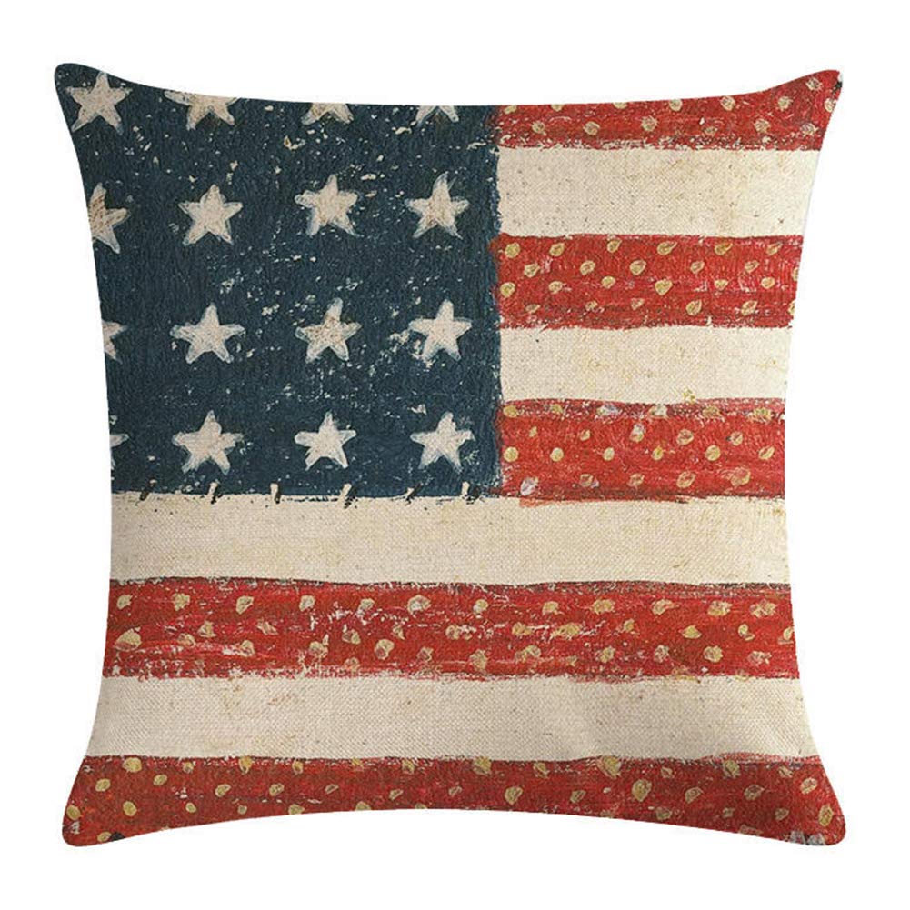 USA Patriotic American Flag Pillow Covers - Set of 4 (18x18 Inch) Cotton Linen Throw Pillow Cases for 4th of July, Independence Day & Home Decor - Perfect for Sofa, Bedroom & Outdoor Celebrations