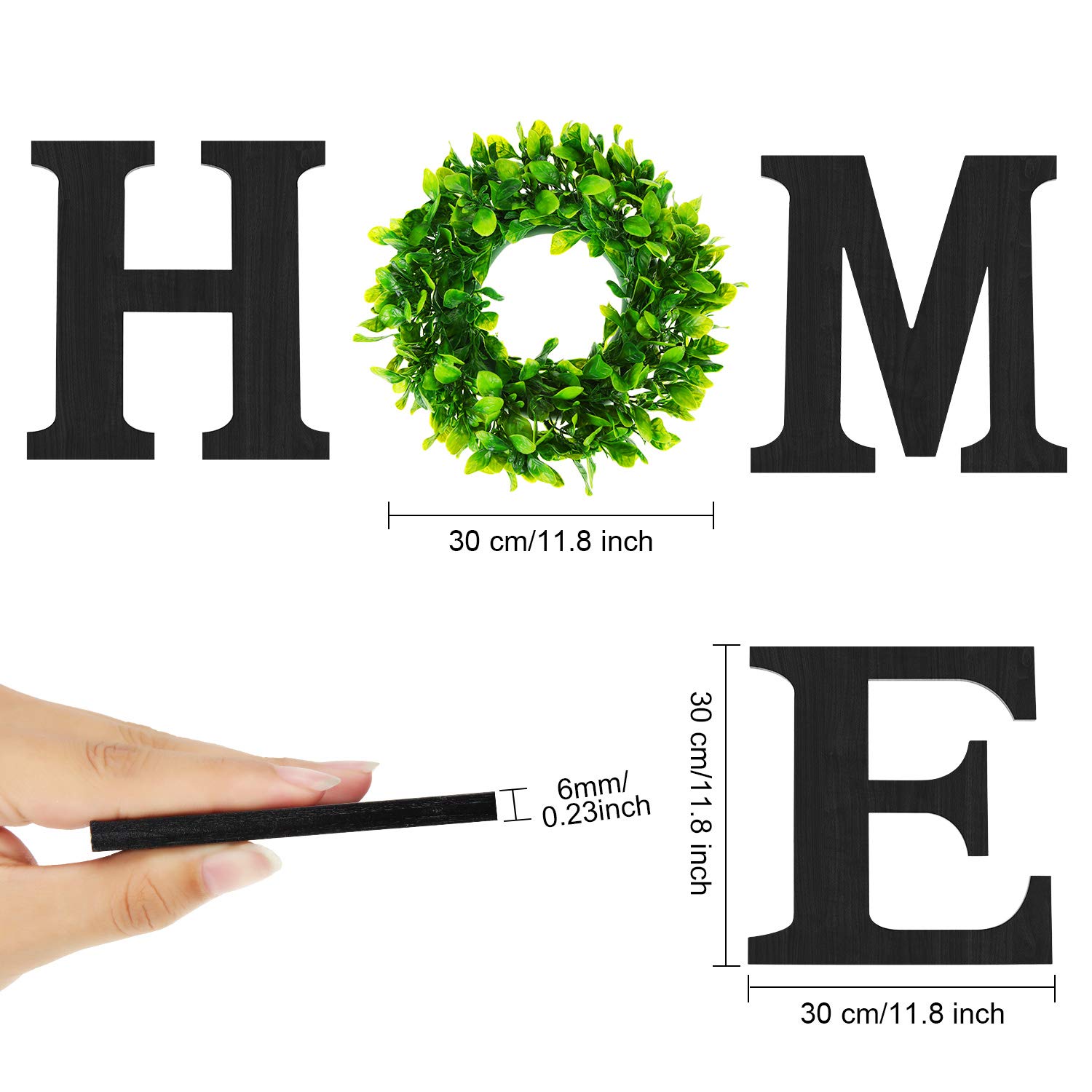 12 Inch Black Wooden Home Letters with Wreath Wall Decor - Modern Farmhouse Style for Living Room, Entryway, Kitchen - Perfect Housewarming Gift, Wedding Decor, and Seasonal Home Decoration