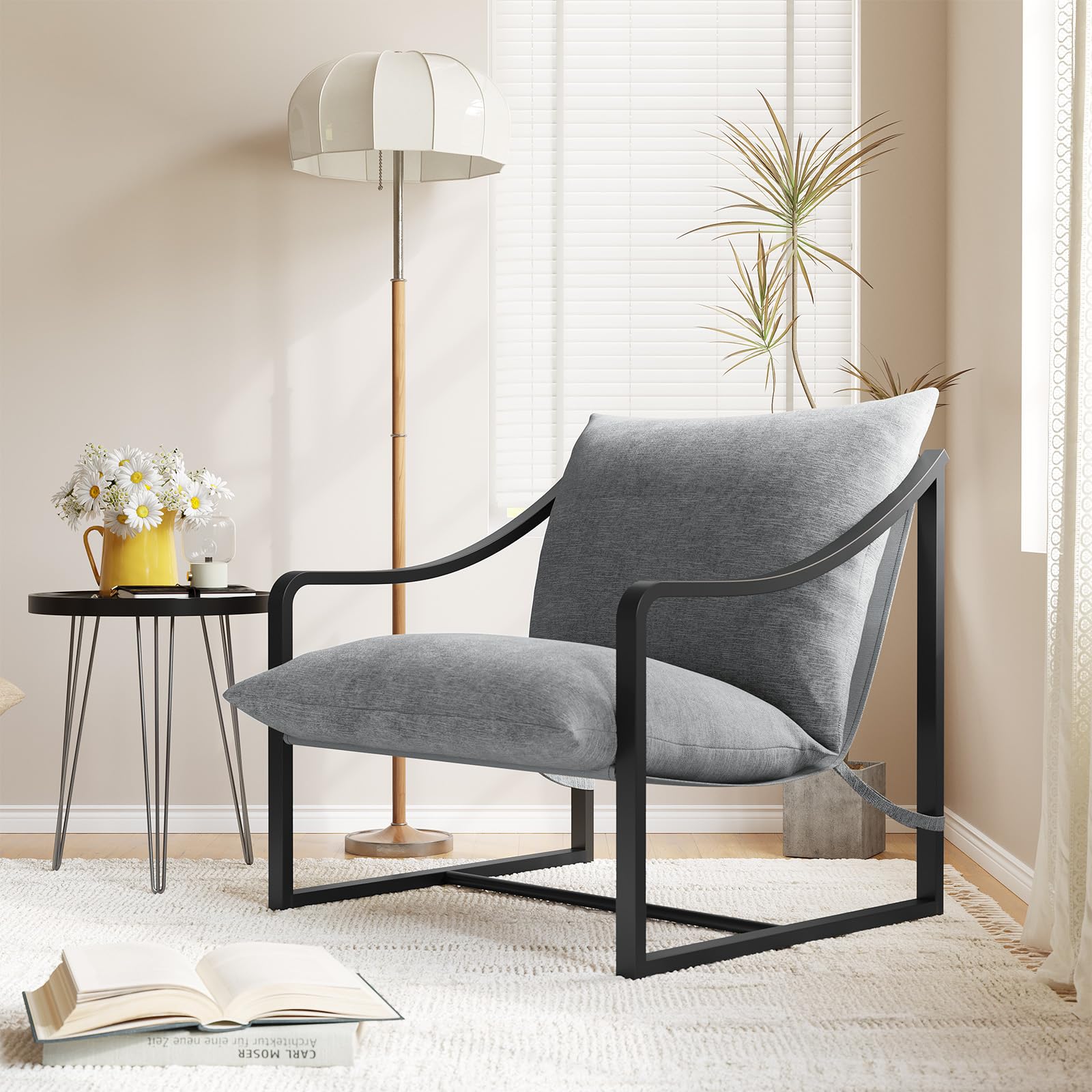 IDEALHOUSE Sling Accent Chair Set of 2 - Comfortable Fabric Lounge Chair with Sturdy Metal Frame, Modern Reading Armchair for Living Room & Bedroom - Easy Assembly (Grey) | Perfect for Small Spaces, Apartments, and Cozy Home Decor