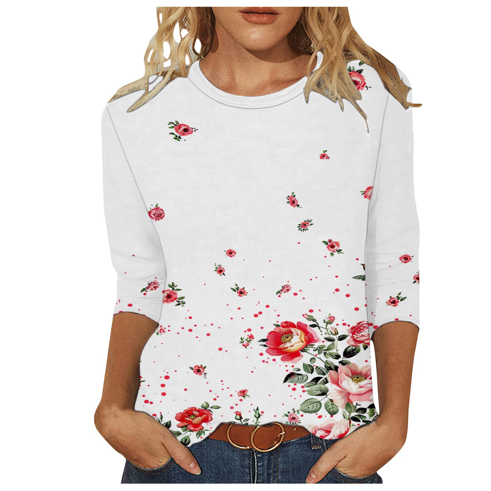 Trendy Women's 3/4 Sleeve Summer Shirts - Floral Boho Blouses for Casual Outings