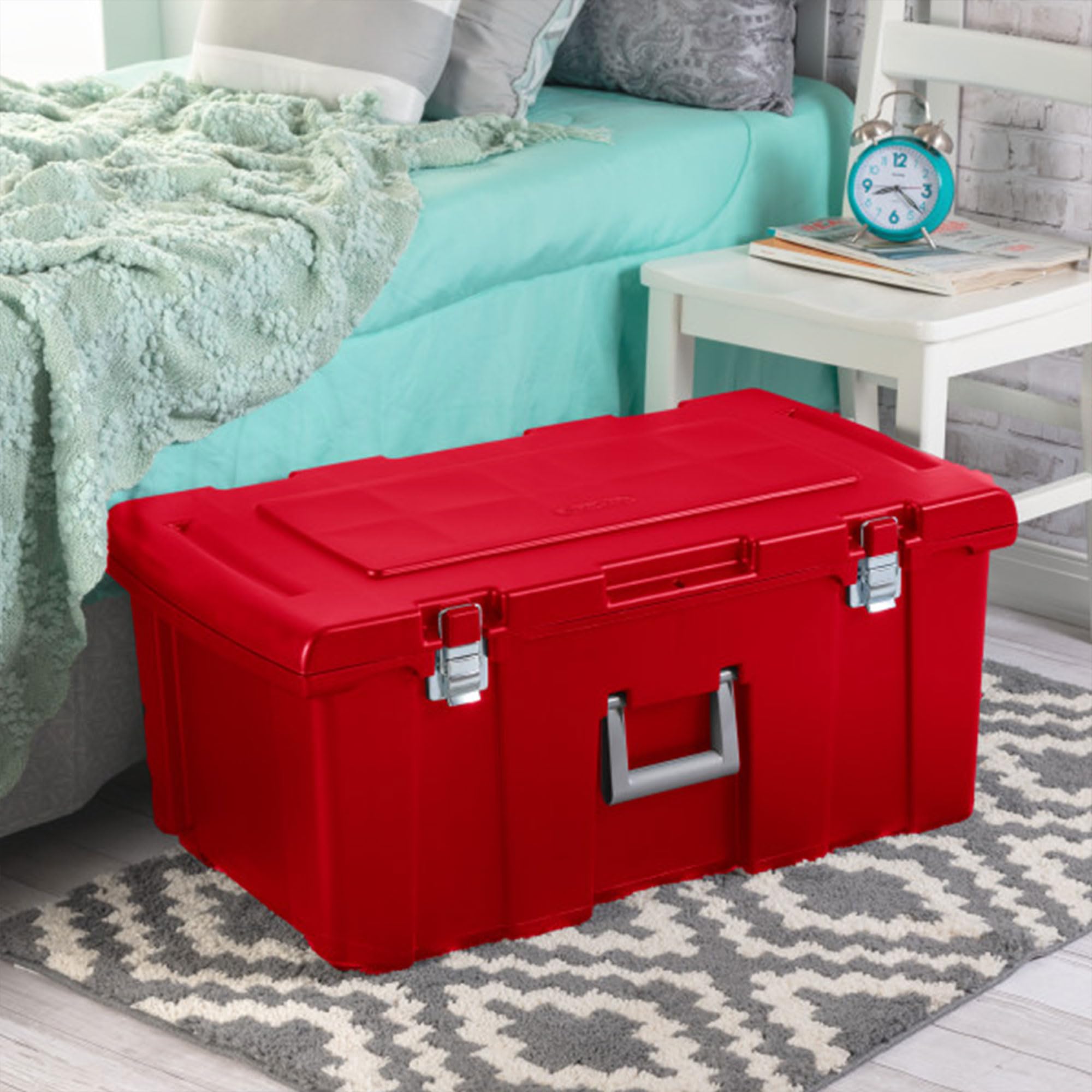 Sterilite 2-Pack Wheeled Footlocker with Lock - Durable Plastic Storage Container for Travel, Camping & Home Organization (Red) - Perfect for Dorm Rooms, Military Use & Sports Equipment Storage
