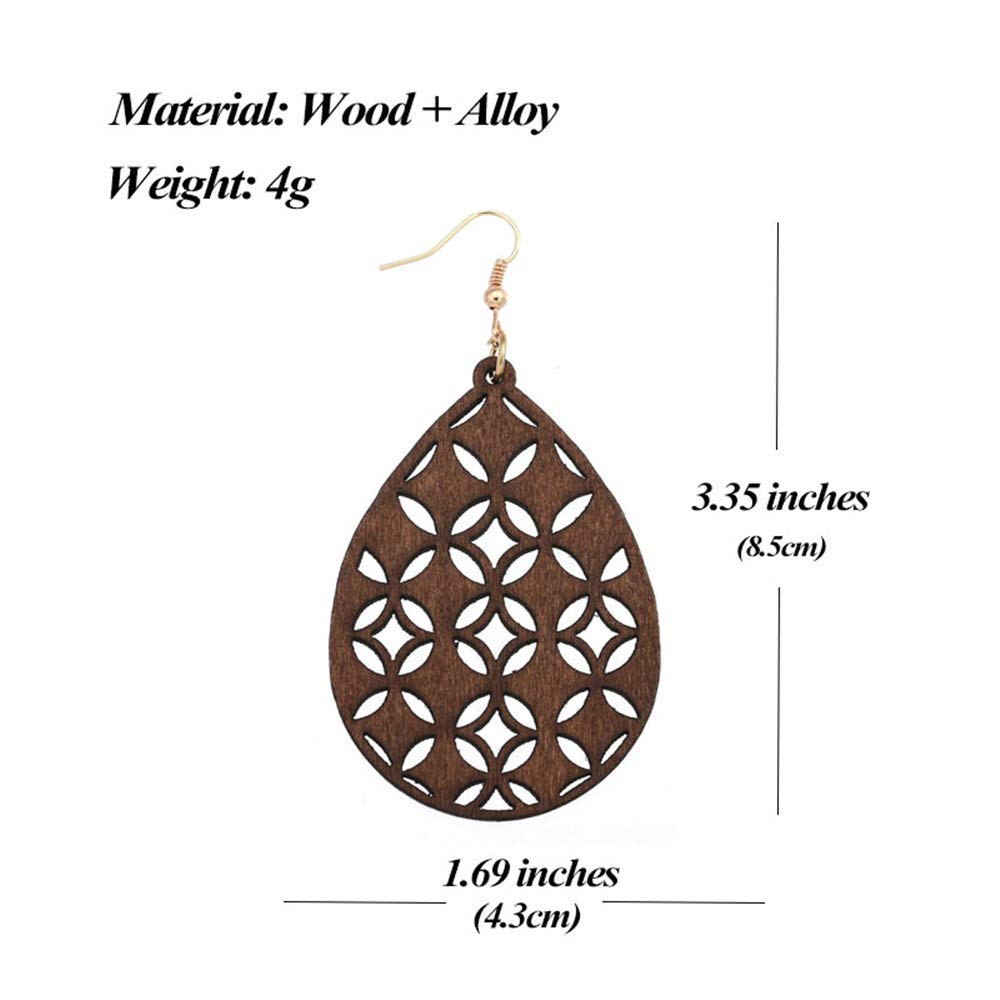 Bohemian Wooden Hollow African Earrings for Women – Lightweight Natural Wood Teardrop Dangle Hook Earrings | Fashion Jewelry for Girls & Women | Perfect for Festivals, Parties & Boho Outfits