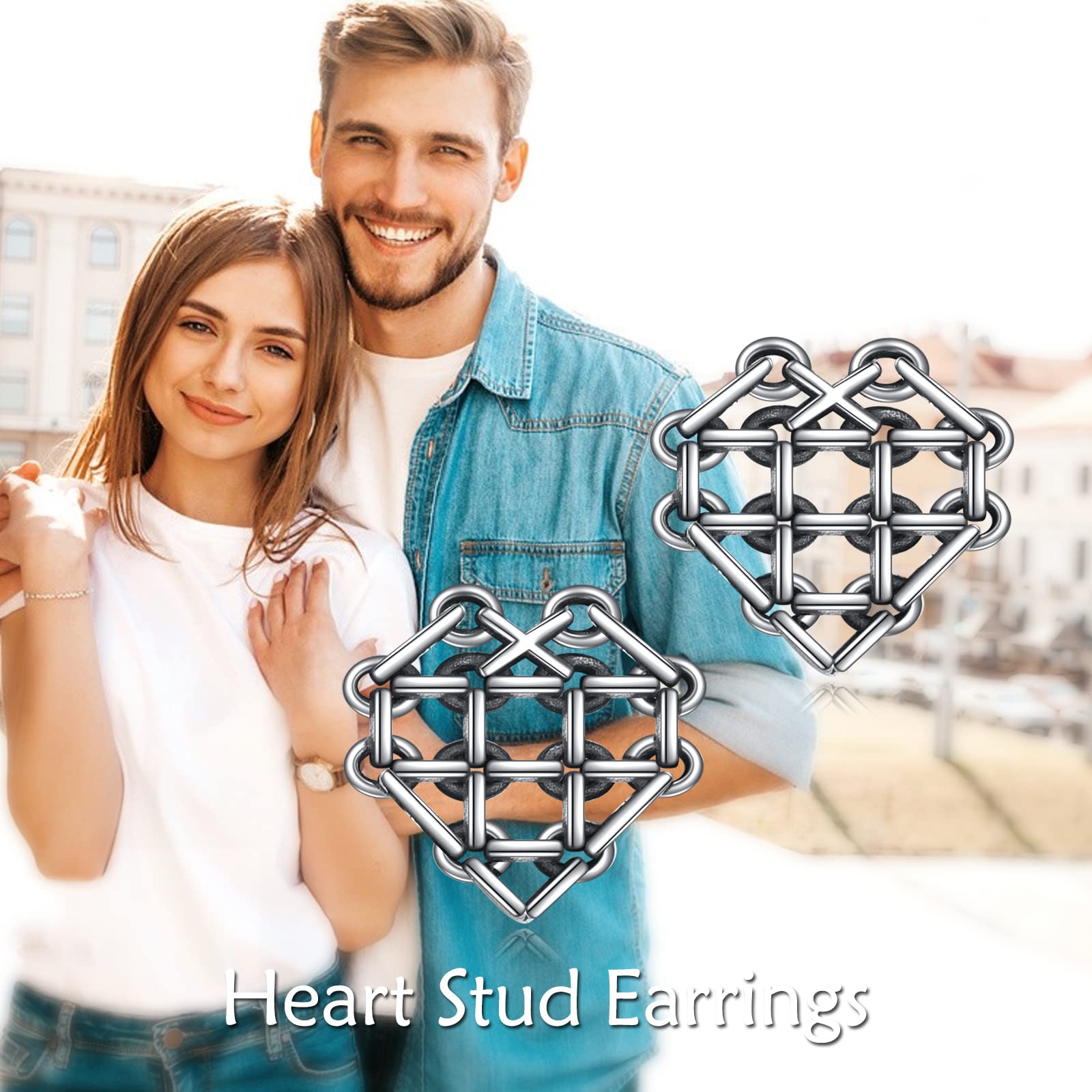 URONE Sterling Silver Heart Stud Earrings - Elegant Heart Grid Design Jewelry for Women | Perfect Gift for Valentine's Day, Anniversary & Everyday Wear
