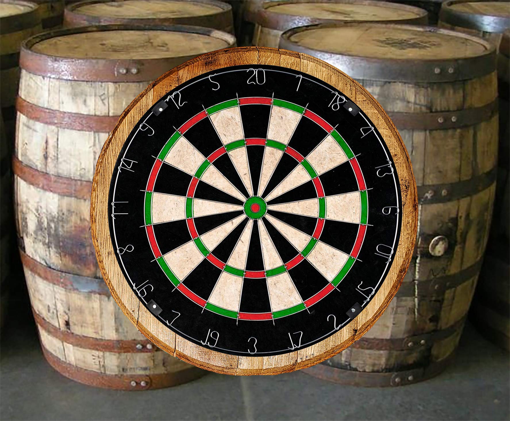 Whiskey Barrel Head Dart Board - Rustic Bar Game for Home & Pub Decor - Perfect for Man Cave, Basement, and Game Room Entertainment