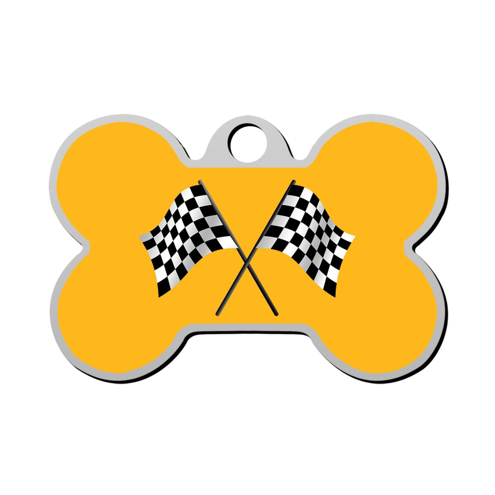 Personalized Checkered Flags Bone-Shaped Pet ID Tag - Custom 3D Printed Dog & Cat Tags with Name & Phone Number | Perfect for Pets Safety & Outdoor Adventures