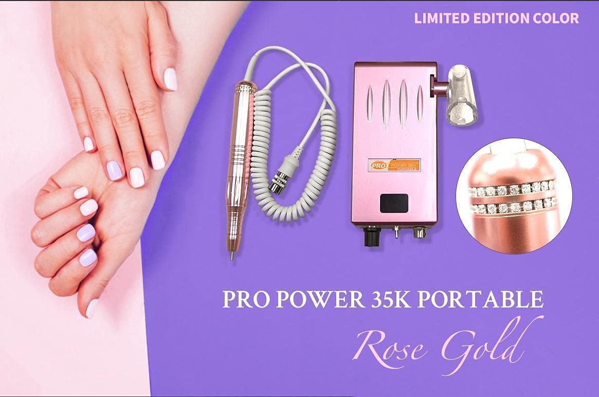 Medicool Pro Power 35K Portable Cordless Nail Drill - Rose Gold Limited Edition with Crystal Handpiece | Professional Manicure & Pedicure Kit for Home & Salon Use | Perfect for Gel Polish Removal, Acrylic Nails & Nail Art