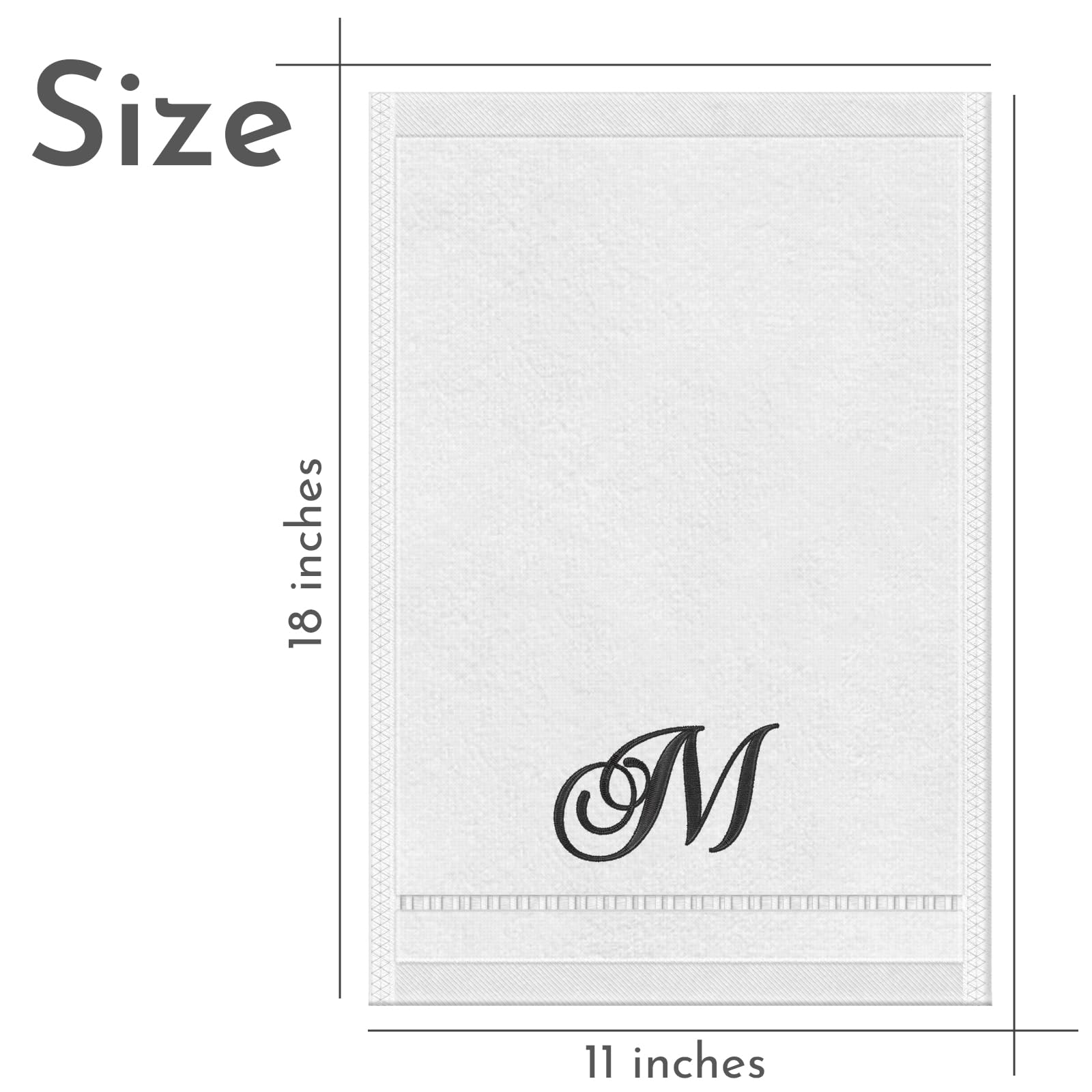 Personalized Monogrammed Hand Towels Set - 100% Cotton Embroidered Bathroom Towels 11x18 Inches (Set of 2) - Soft Absorbent Guest Towels for Bath, Kitchen & Powder Room - White Initial M Design