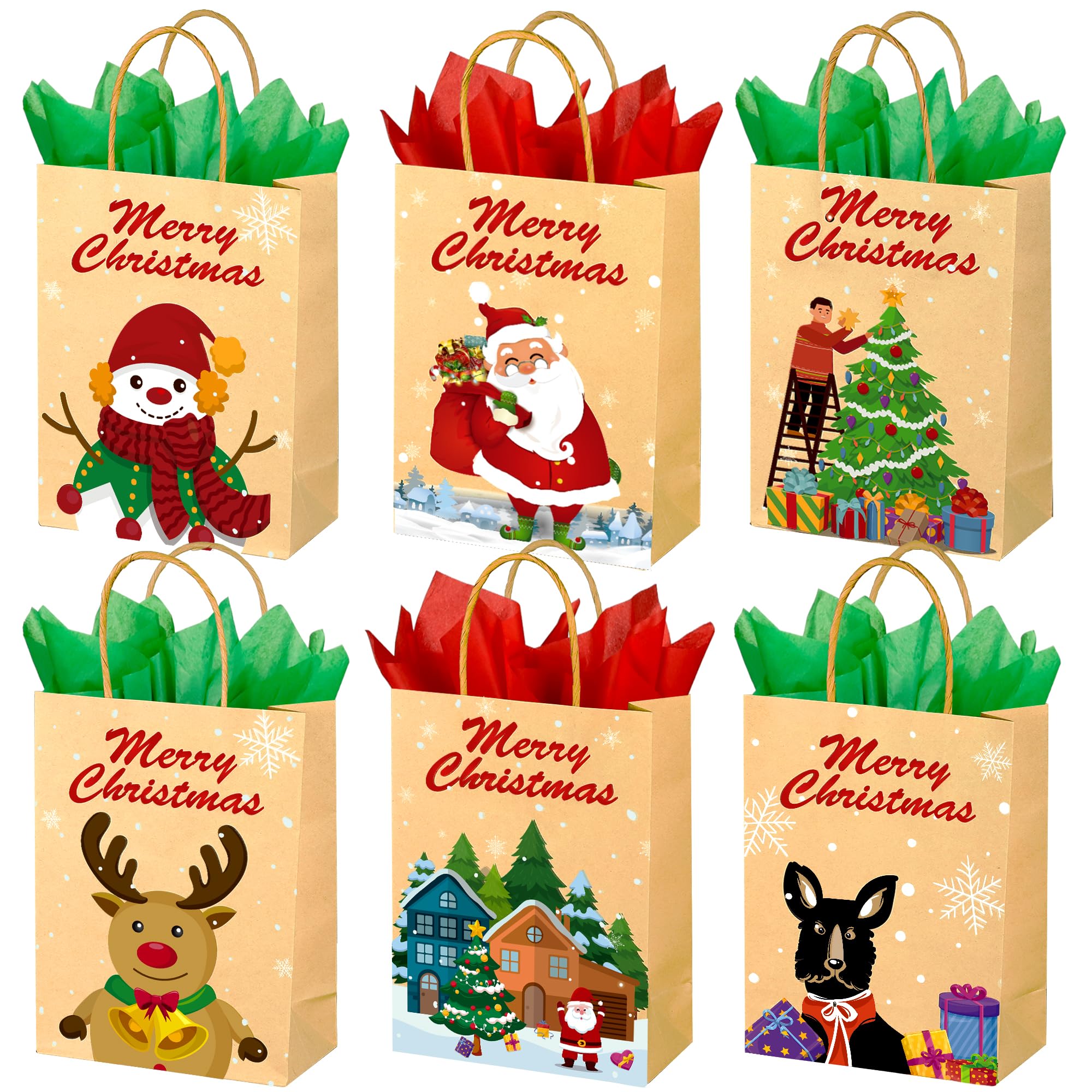 SPERPAND 24 Pack Small Christmas Gift Bags with Tissues - Reusable Holiday Treat Bags with Handles for Xmas Gifts, Party Favors & Decorations - Perfect for Christmas Parties, Gift Exchanges & Holiday Decor