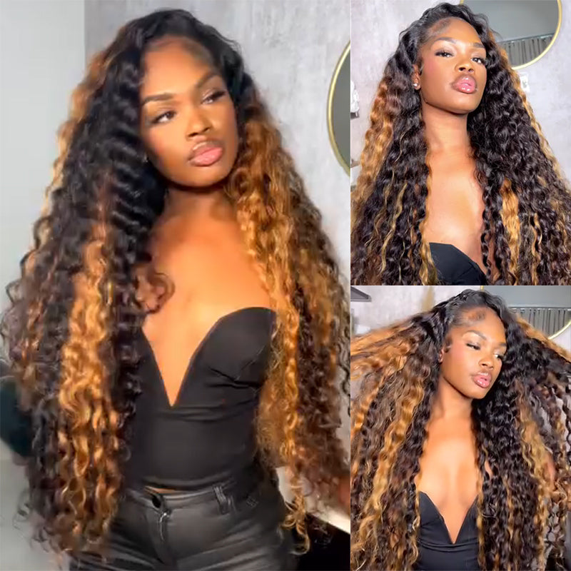 Eullair Brown Blonde Loose Deep Wave Human Hair Wig with Transparent HD Lace - Pre-Colored Lace Frontal Wig for Women | Natural Look for Daily Wear, Parties & Special Occasions