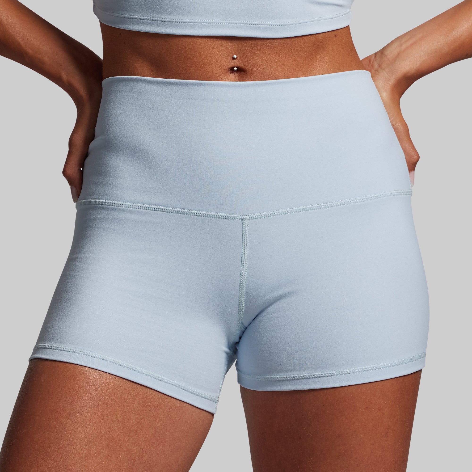 New Heights Booty Shorts for Women - High Waisted Denim Shorts (Chambray Blue) | Gym Workout, Yoga, Running & Summer Fashion