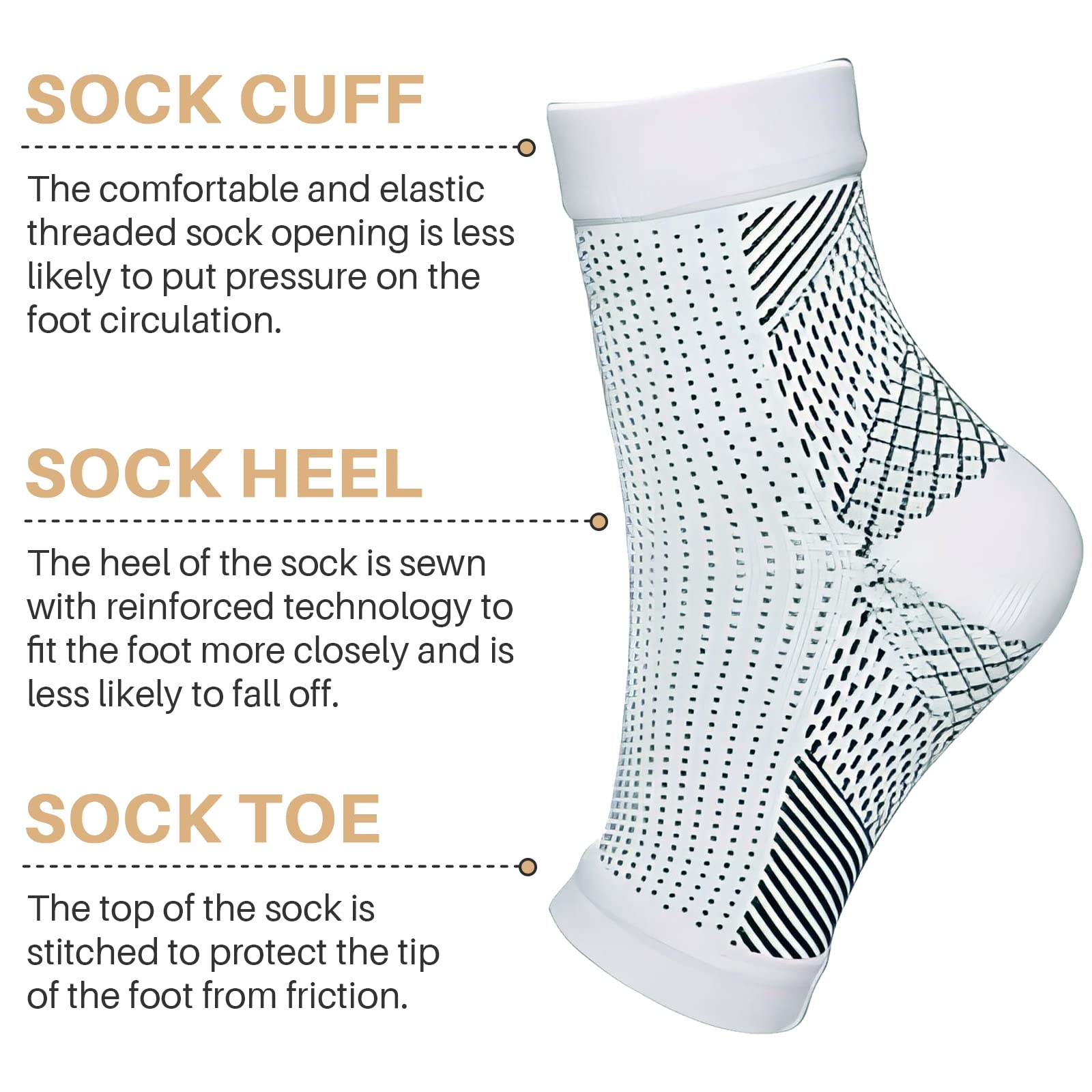 3 Pairs Neuropathy Socks for Women & Men - Ankle Brace & Tendonitis Socks for Pain Relief, Plantar Fasciitis & Swelling (S/M) - Ideal for Running, Hiking & Daily Comfort