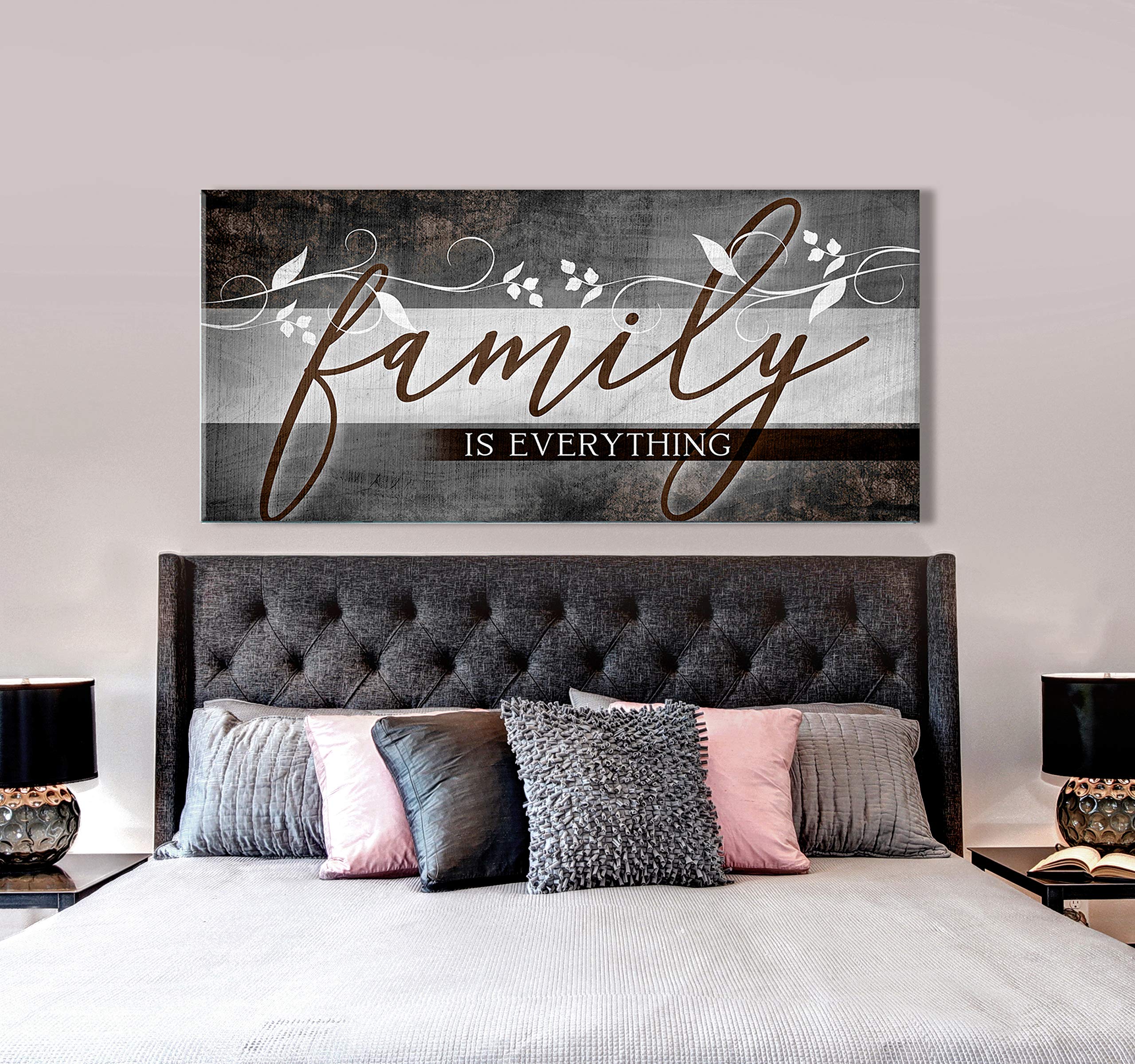 Family Is Everything Sign - Framed Wall Art Decor for Farmhouse, Living Room, Housewarming Gifts - Large Canvas Print (42x19 Inch, Brown) - Perfect for Home Decor & Family Room Wall Art