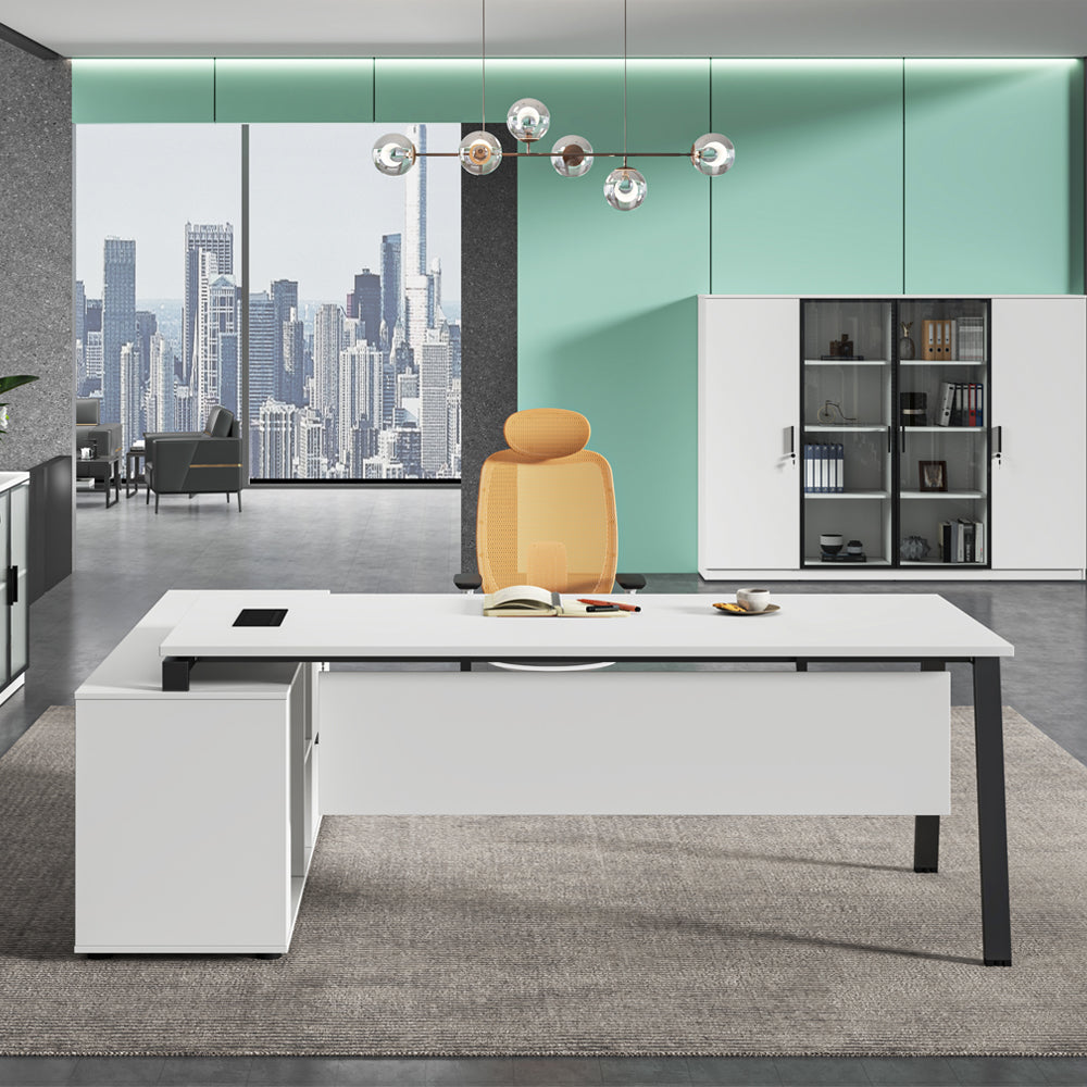 ASPEN Executive Desk Reversible 220-240cm White & Black - Modern Office Desk for Home & Business Workspace