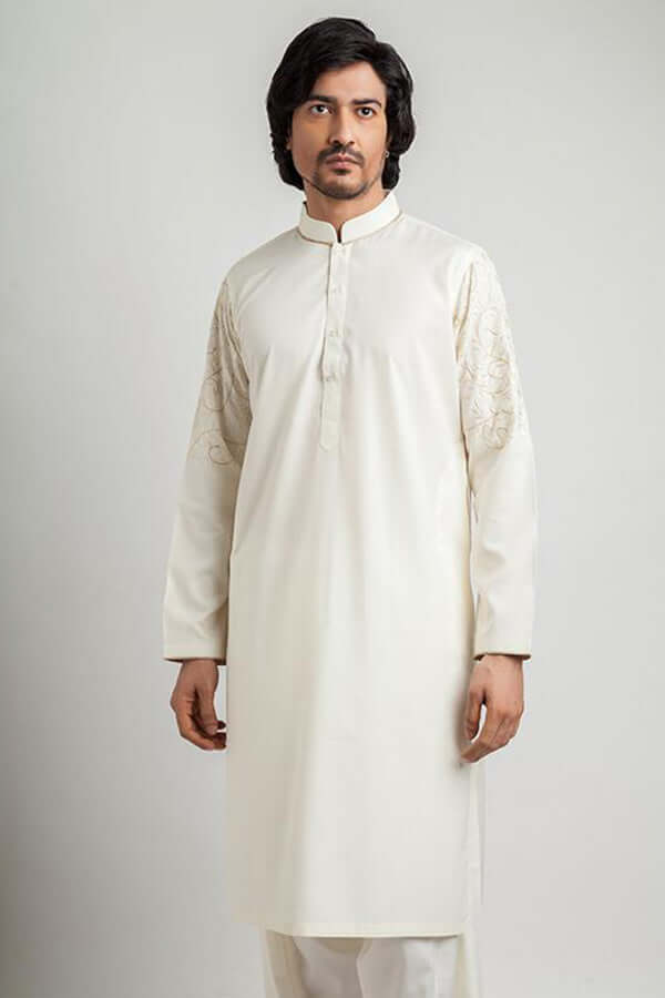 Elegant Cream Jaal Embroidered Shalwar Kameez - Pakistani Traditional Outfit for Women - Perfect for Weddings, Festivals & Special Occasions