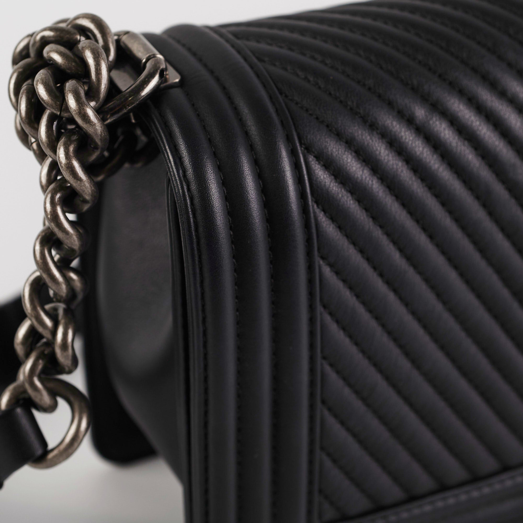 Chanel Old Medium Boy Chevron Black Leather Handbag - Luxury Designer Crossbody Bag for Women | Perfect for Evening Events, Parties & Date Nights