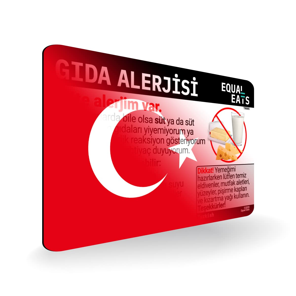 Turkish Milk Allergy Card | Plastic Medical Alert Chef Card | Dairy Allergy Translation Card for Travel to Turkey - Essential for Safe Dining & Emergency Situations