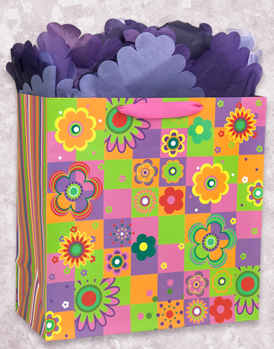 Premium Square Jumbo Flower Blocks Gift Bags - Bulk Party Favor Bags for Weddings, Baby Showers & Birthday Celebrations
