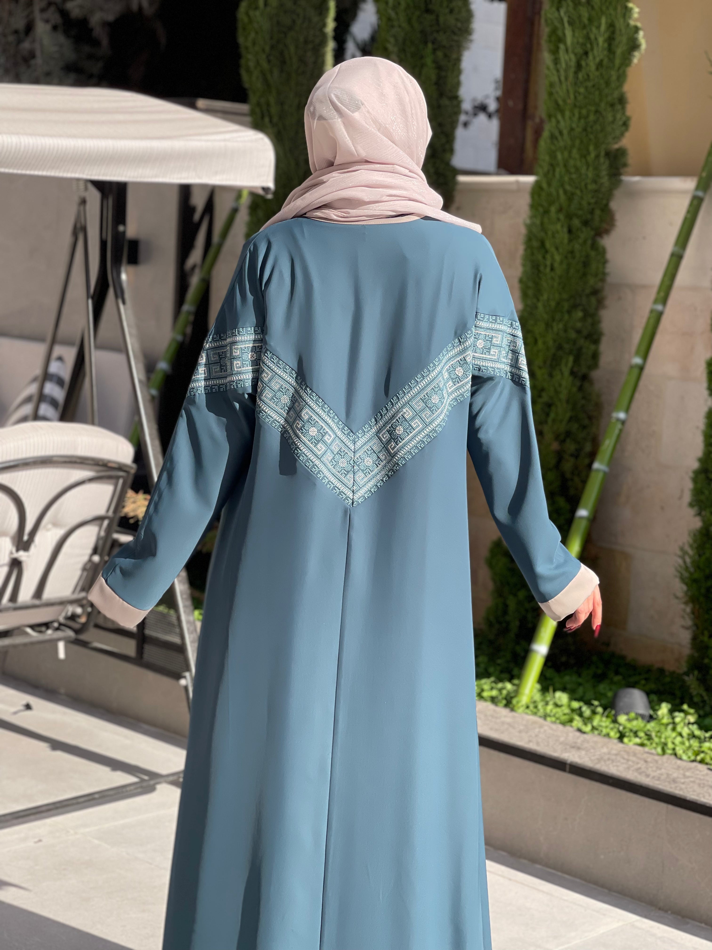 Elegant Two-Piece Colorful Embellished Abaya Set - Modest Islamic Dress for Women - Perfect for Eid, Ramadan & Special Occasions
