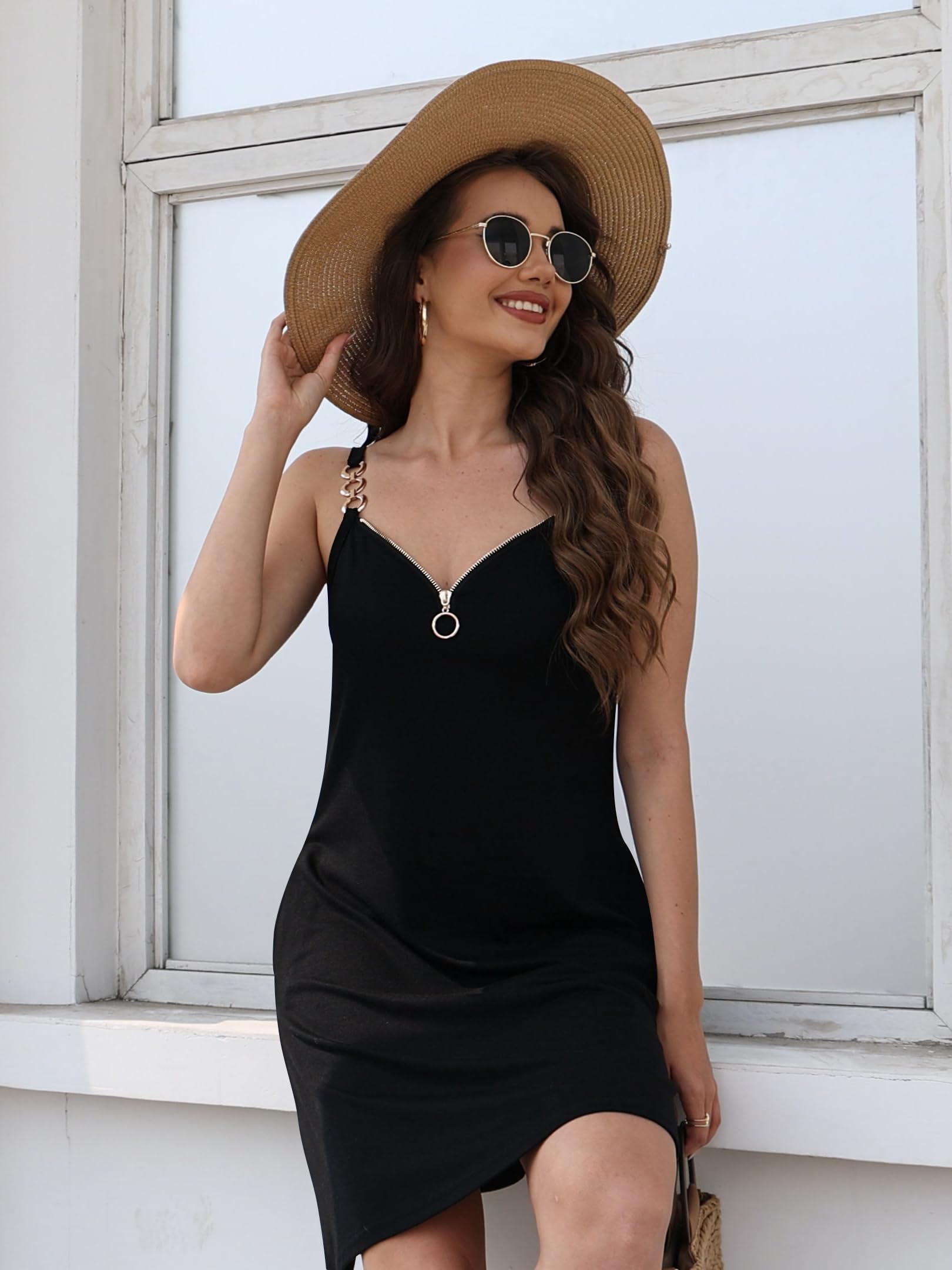ETCYY Women's Summer Dresses 2025 - Casual Sleeveless V-Neck Loose Cover Up Beach Sundress with Pockets | Flowy Dress for Vacation, Pool Party & Outdoor Activities
