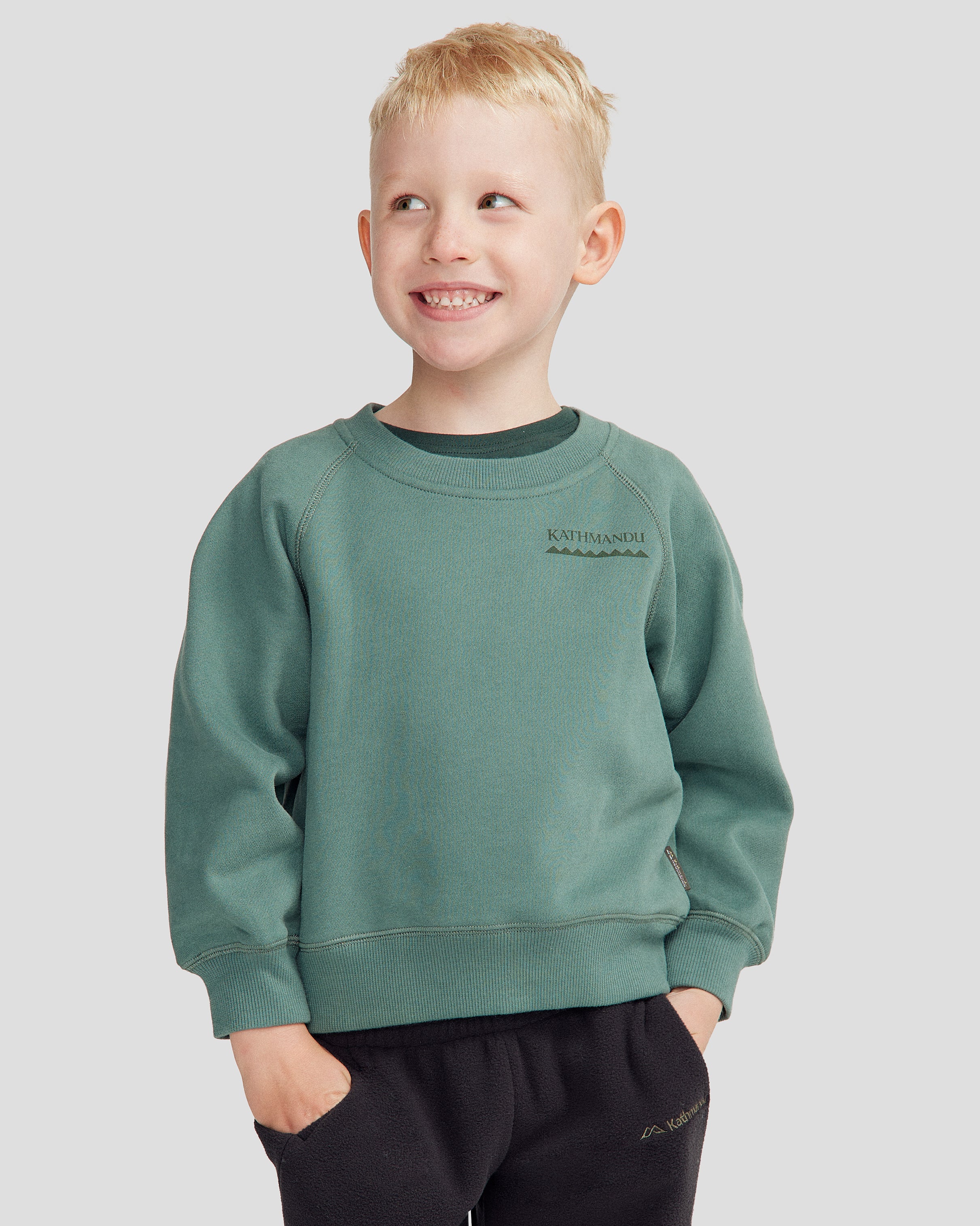 Heritage Logo Brushed Crewneck Sweatshirt for Kids - Light Forest Green - Soft & Comfortable for School, Playdates & Outdoor Activities