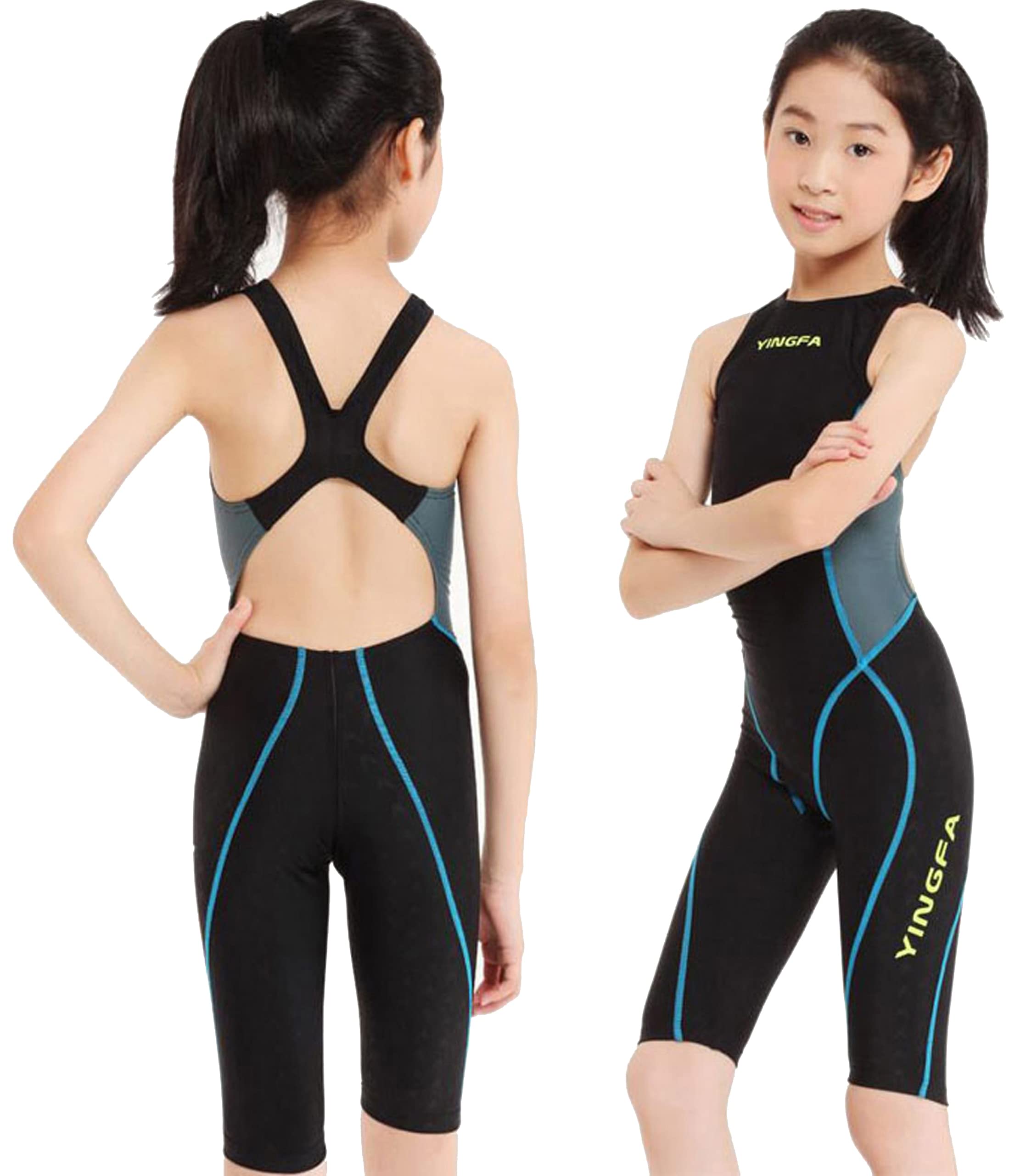 One Piece Racing Swimsuits for Girls - Kneeskin Technical Training Swimwear Size 32 (US Women's 4-6 / China XL) - Black/Blue - Perfect for Competitive Swimming & Swim Team Practice