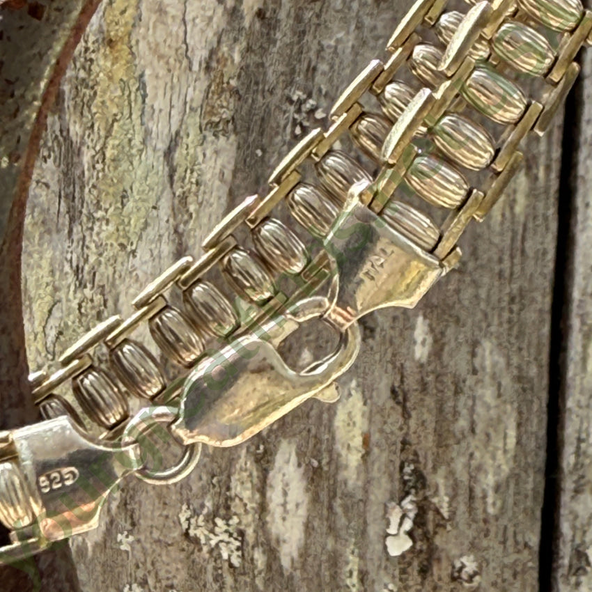 Elegant Sterling Silver Bar Bracelet with Fluted Beads & Gold Wash - Perfect for Everyday Wear, Date Nights & Special Occasions