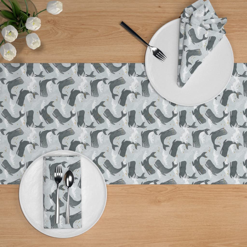 Custom Whales & Ocean Waves Cotton Sateen Table Runner 108