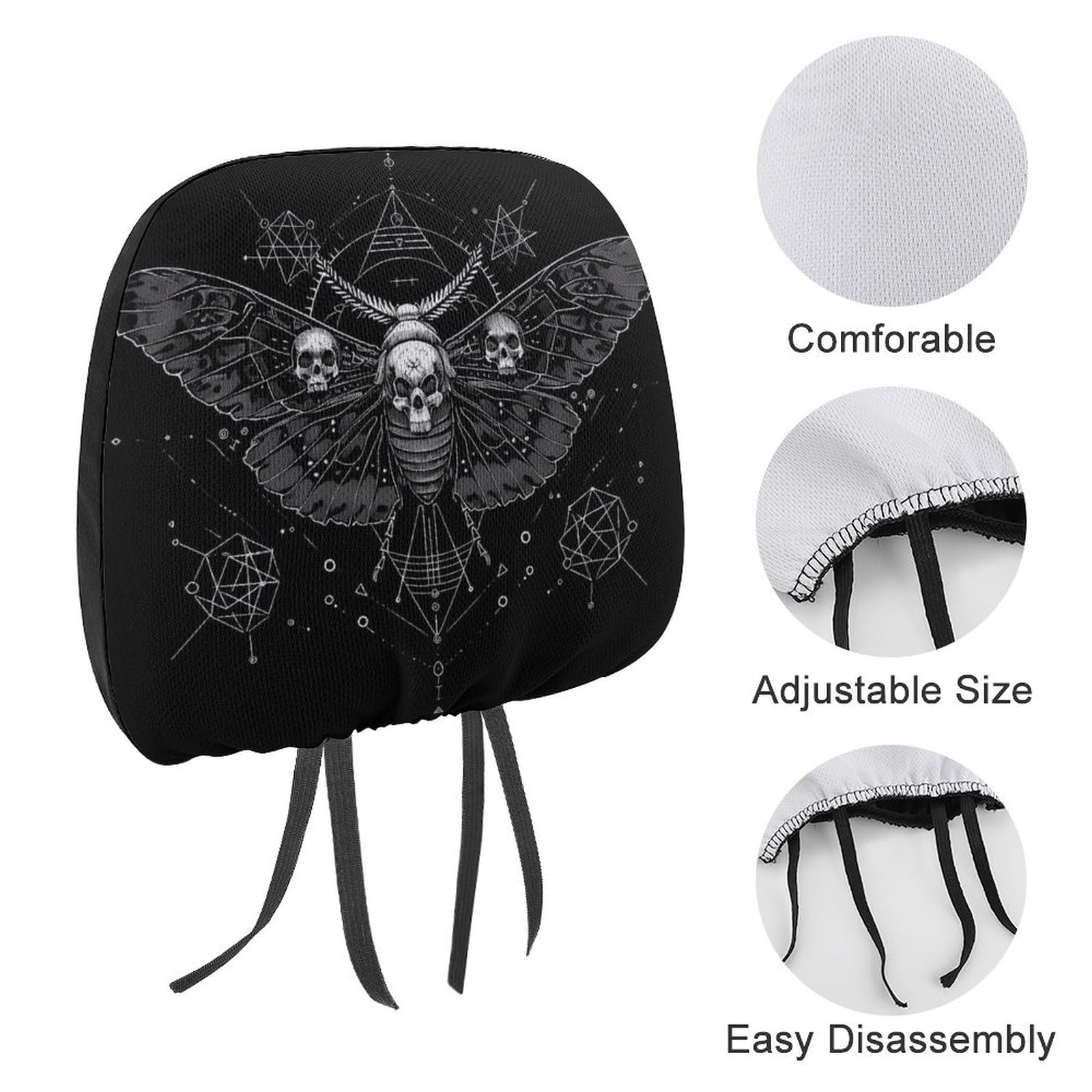 Death Moth Universal Car Headrest Cover - Full Wrap Seat Protector (1PC) | Durable Car Accessories for Sedans, SUVs & Trucks | Perfect for Road Trips & Daily Commute