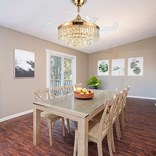 Modern Dimmable Crystal Ceiling Fan with LED Lights & Remote Control - 36
