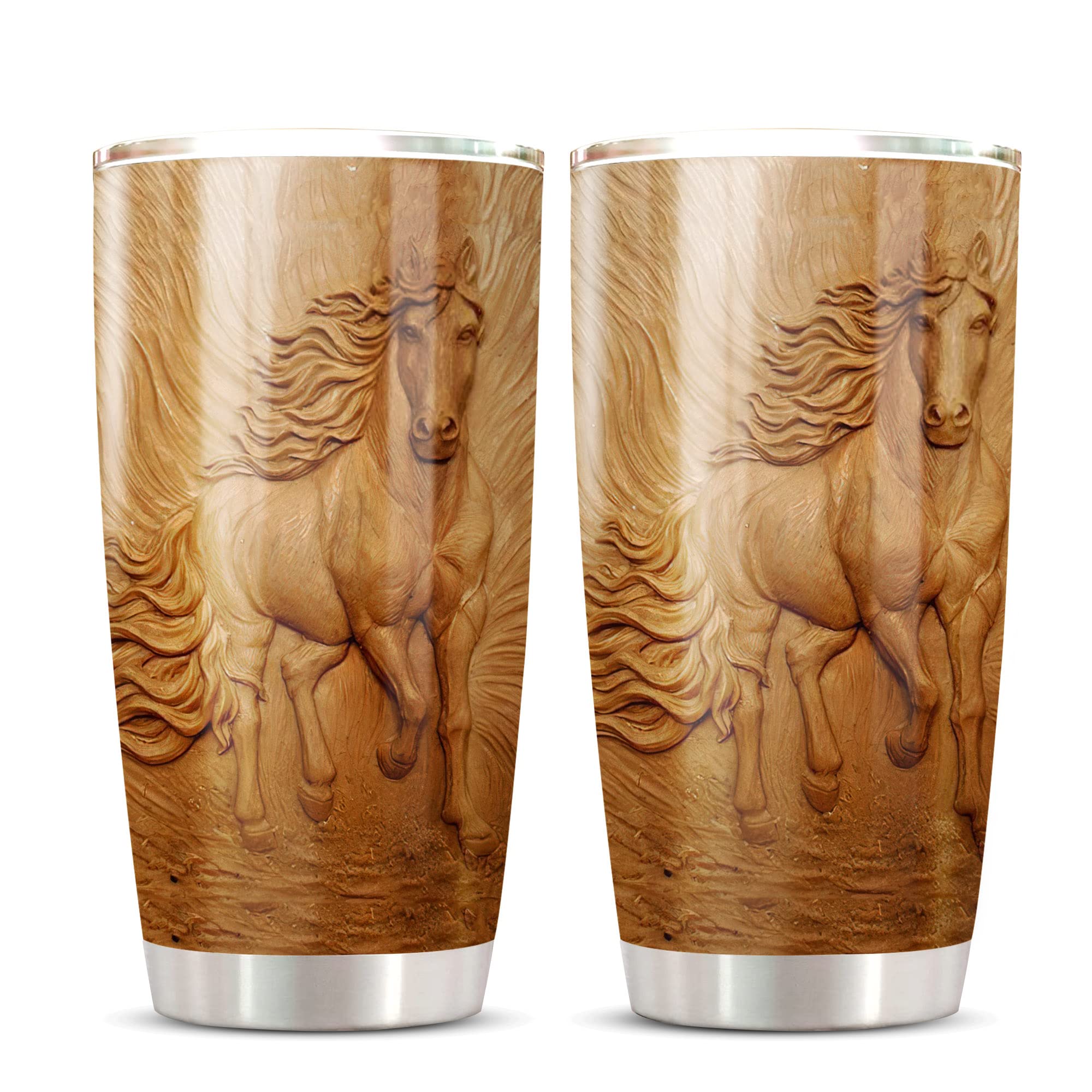 CHICKOR Wooden Style Horse Tumbler - Insulated Iced Coffee Cup for Horse Lovers | Perfect Horse Gift for Men & Women | Birthday Present for Equestrians | Dishwasher Safe Travel Mug | Ideal for Barn, Trail Rides & Outdoor Adventures