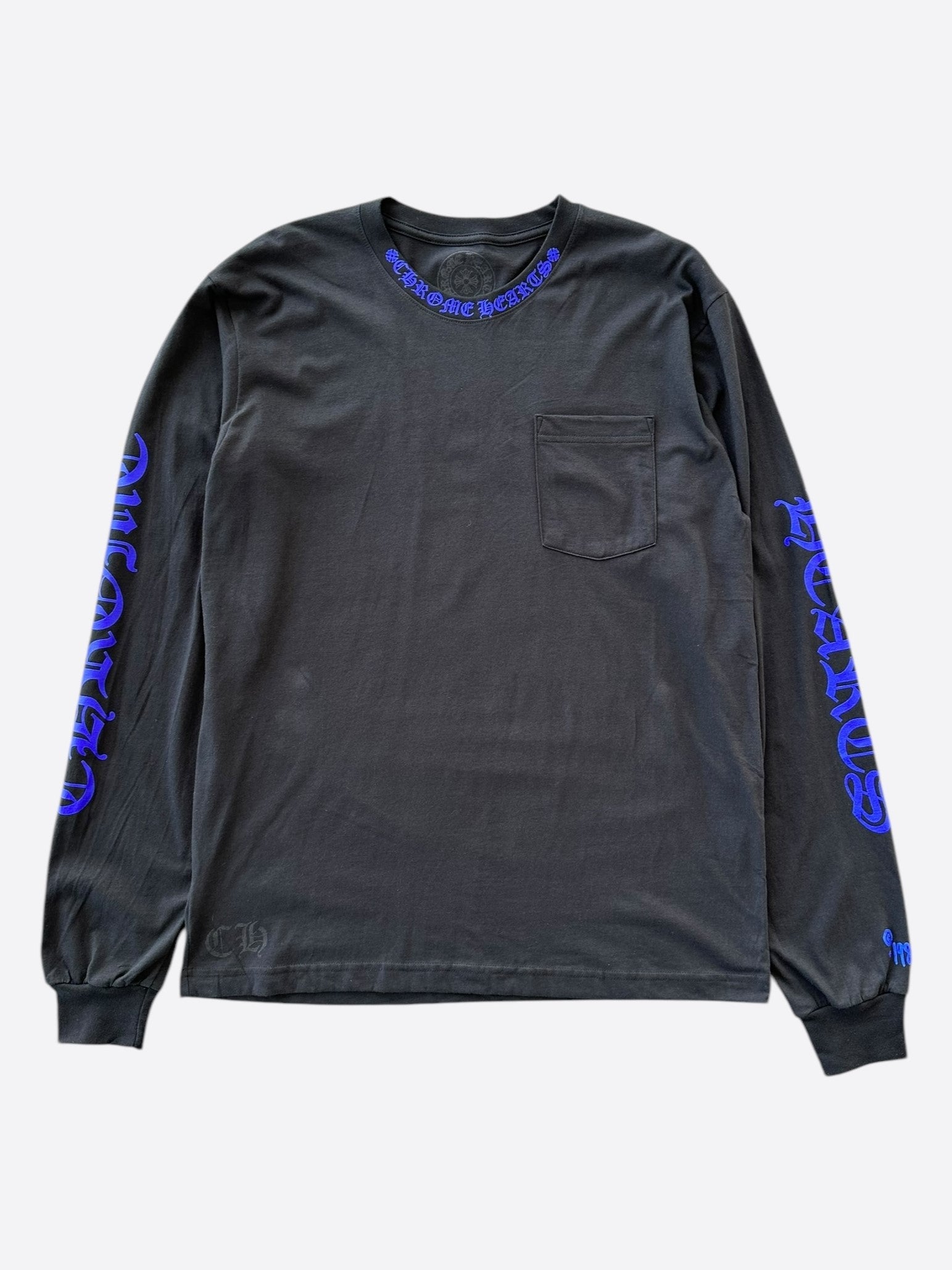Chrome Hearts Black & Blue Logo Long Sleeve T-Shirt for Men | Gothic Streetwear Fashion | Perfect for Concerts, Parties & Casual Outings