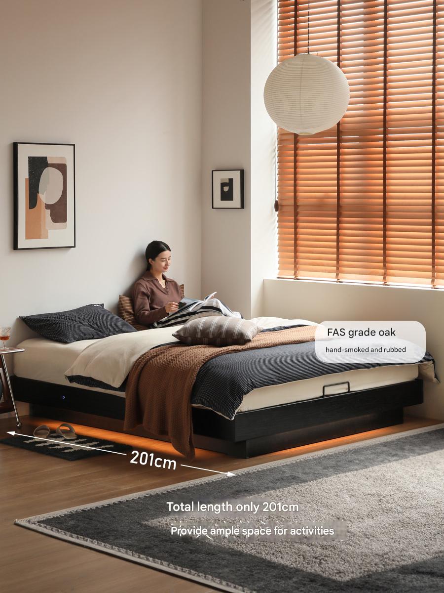 Solid Oak Wood Floating Box Platform Bed Frame - No Headboard Modern Minimalist Design for Bedroom, Guest Room, or Studio Apartment