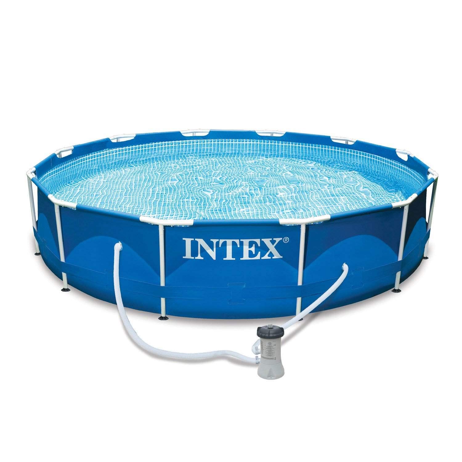 Intex 28211EH 12ft x 30in Metal Frame Round Above Ground Swimming Pool - 6 Person Capacity with GFCI Filter Pump & Pool Cover | Perfect for Backyard Fun, Family Gatherings & Summer Relaxation