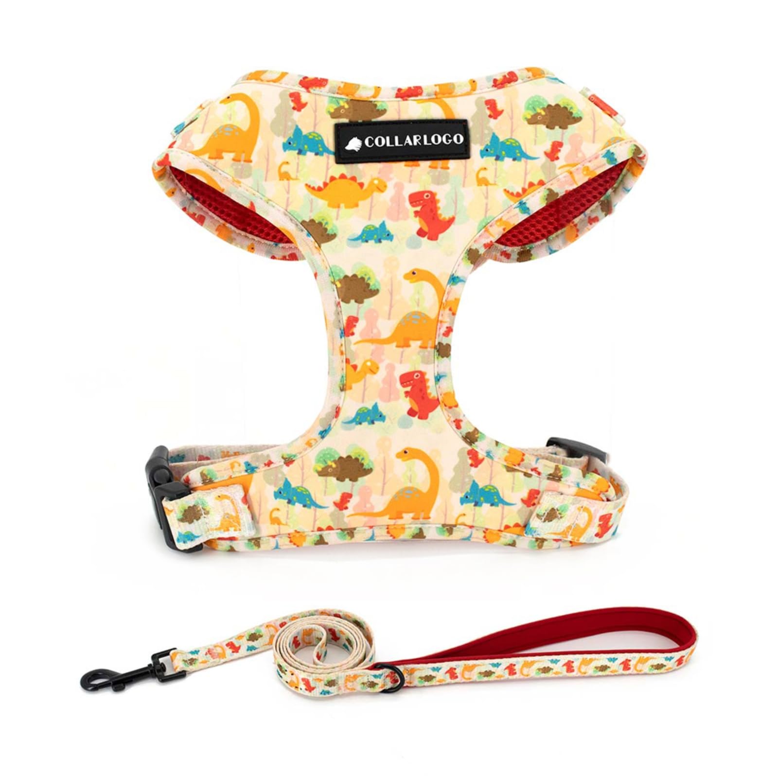 Adjustable Air Mesh Dog Harness and Leash Set for Small Medium Large Dogs - Escape Proof Pet Vest with Soft Handle & 5Ft Training Leash (Dinosaur Print, XS) - Perfect for Walking, Training, and Outdoor Adventures