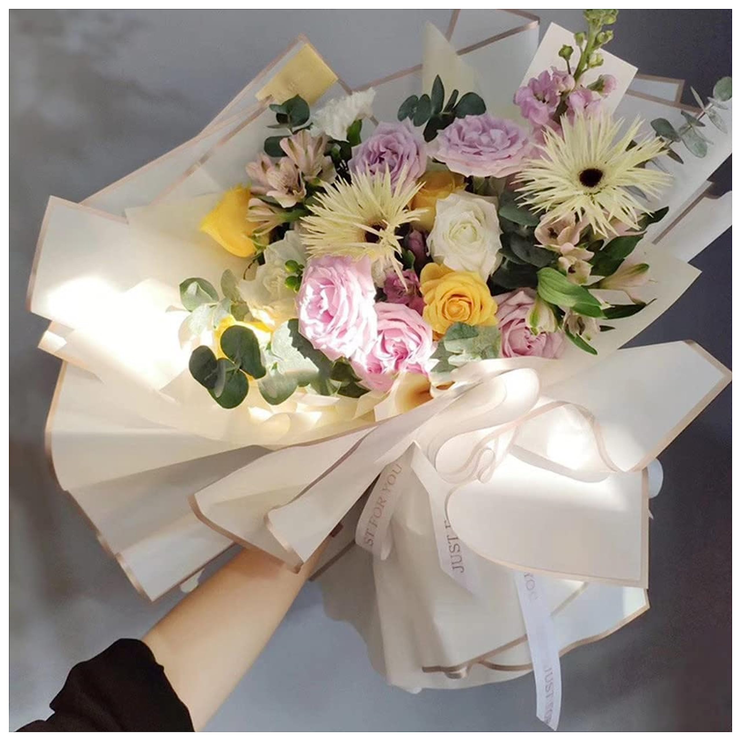 Premium Waterproof Golden Border Gift Wrapping Paper - 10 Sheets Pack | Korean Style Bouquet Wrapping for Birthdays, Weddings & Special Occasions | Arts & Crafts, DIY Gift Presentation | Random Color Mix