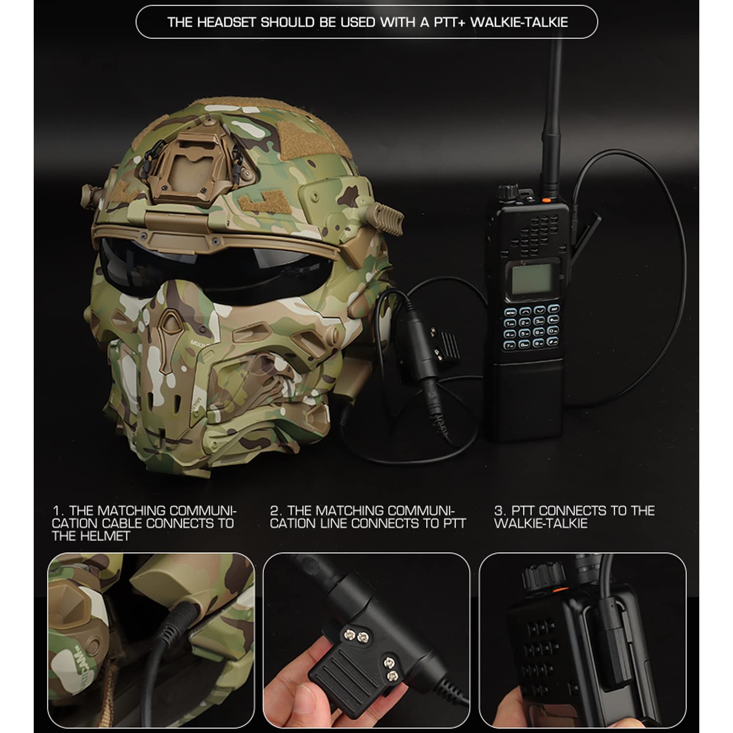 Tactical Full Face Helmet with Built-in Headset & Anti-Fog Fan - Military Airsoft Fast Helmet & Goggle Mask Set for Paintball, Cosplay, and Outdoor Combat Training