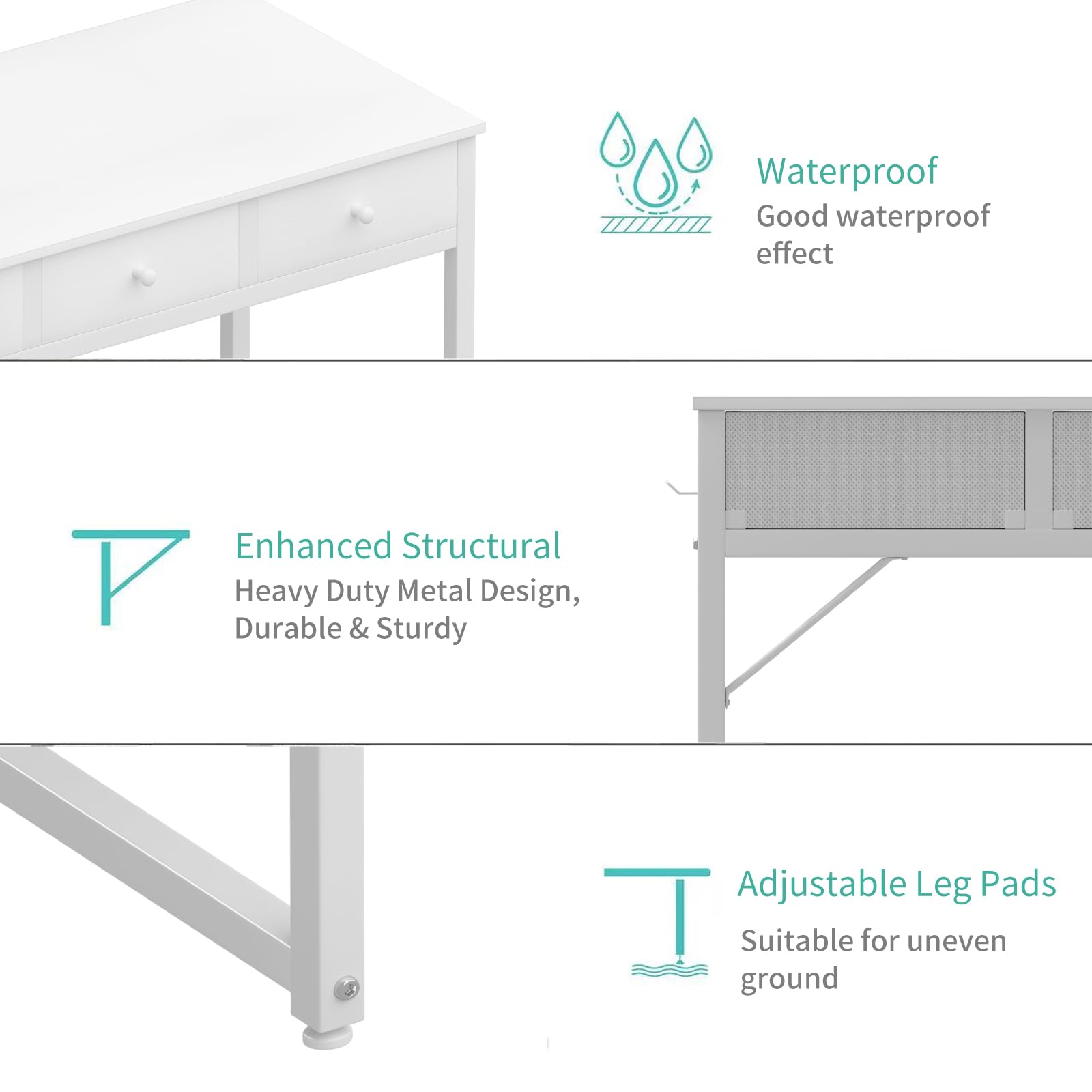 Lufeiya 40 Inch White Makeup Vanity Desk Set with LED Lights, Mirror & Fabric Drawers - Dressing Table with Power Outlet & Matching Chair - Perfect for Girls Bedroom, Home Beauty Station & Salon Makeup Area