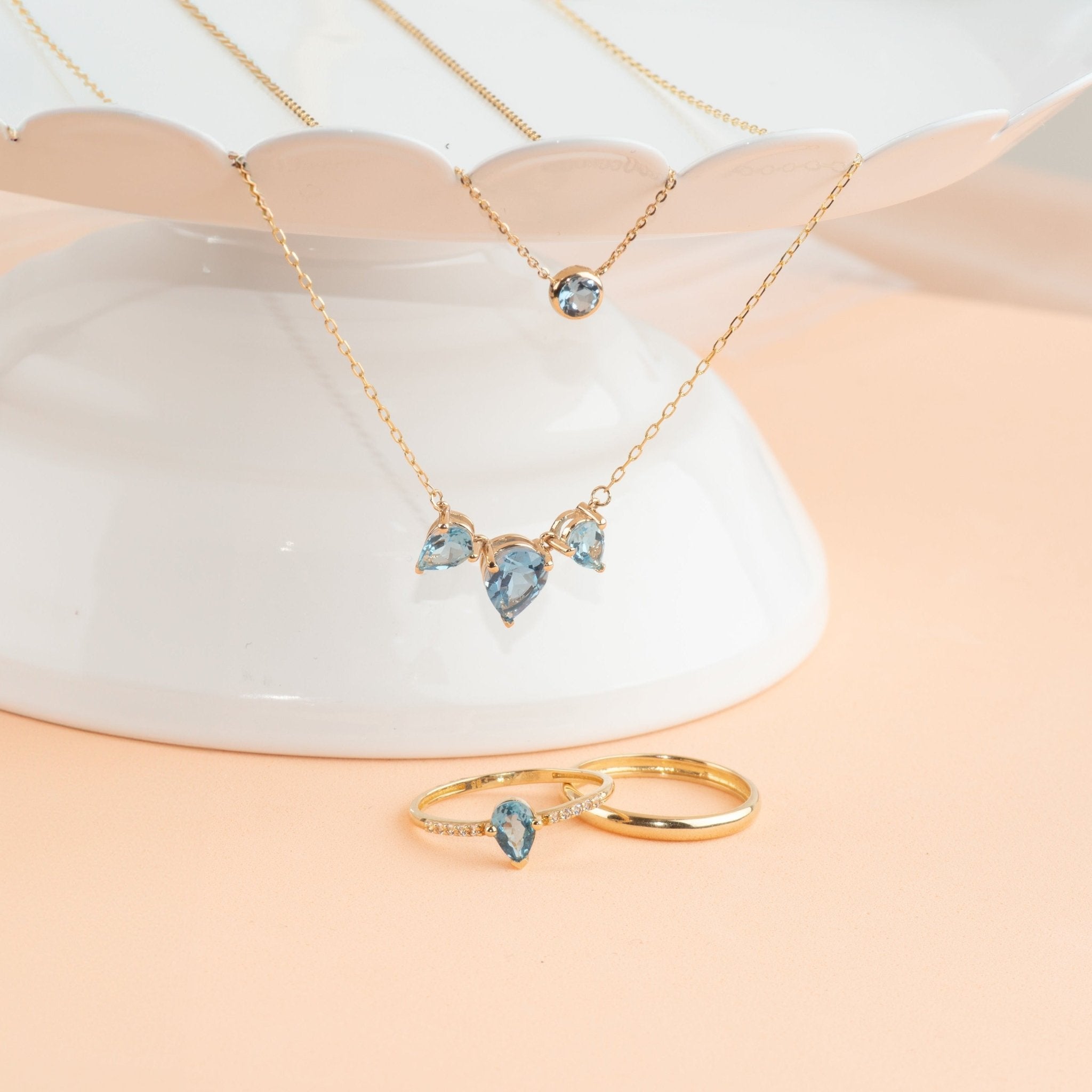 14K Solid Yellow Gold Aquamarine Pendant Necklace - Elegant Bezel Setting for Women, Perfect for Weddings, Anniversaries & Special Occasions