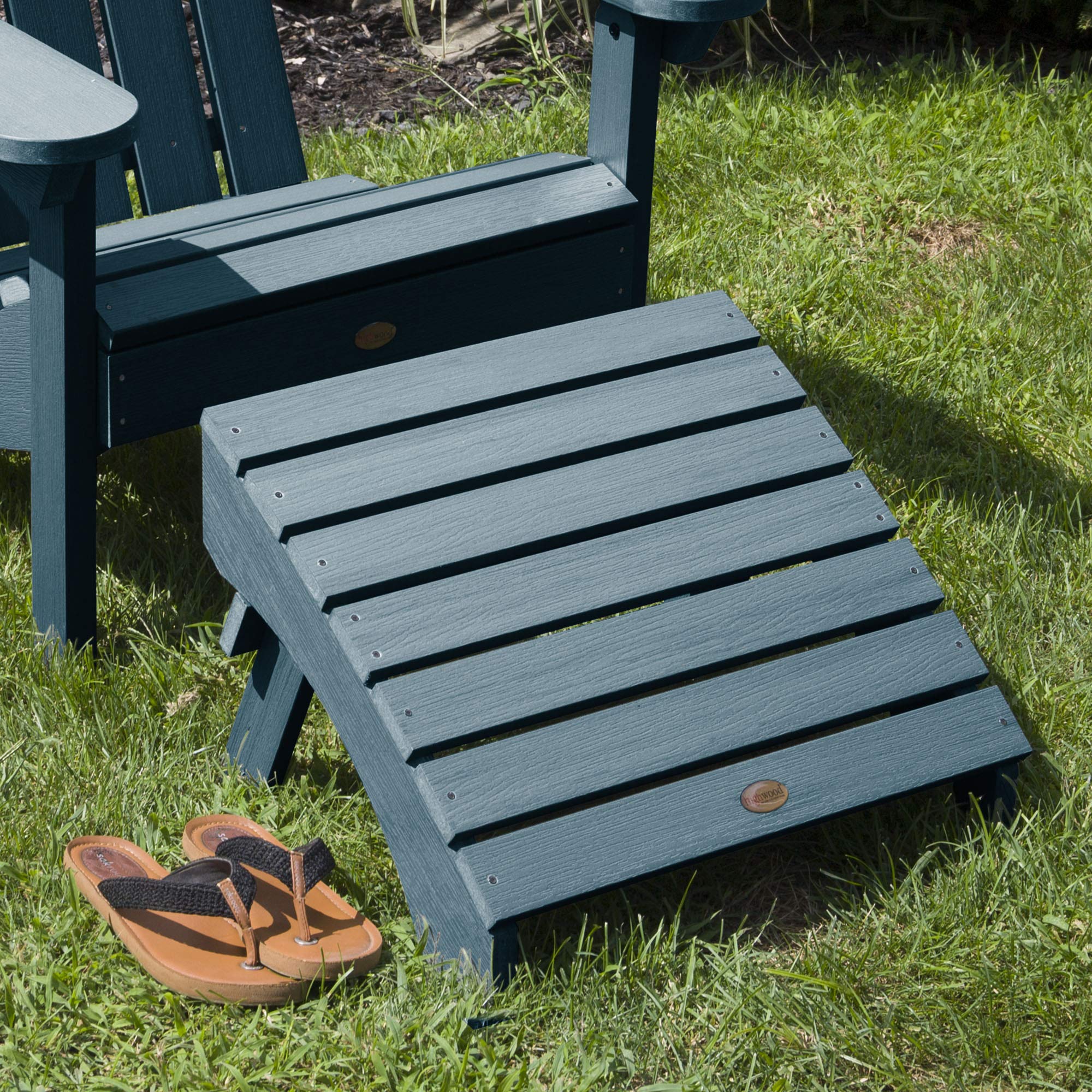 Highwood Classic Westport Adirondack Chair with Ottoman - Nantucket Blue - Weather-Resistant Outdoor Patio Furniture for Garden, Poolside & Backyard Relaxation