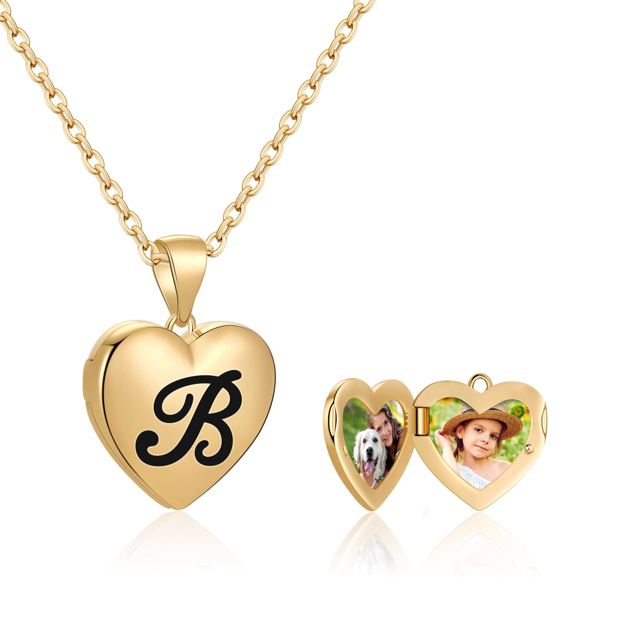 IEFWELL 14K Gold Plated Heart Locket Necklace for Women & Girls - Personalized Initial Photo Pendant - Perfect Gift for Teen Girls, Birthdays, Anniversaries & Valentine's Day